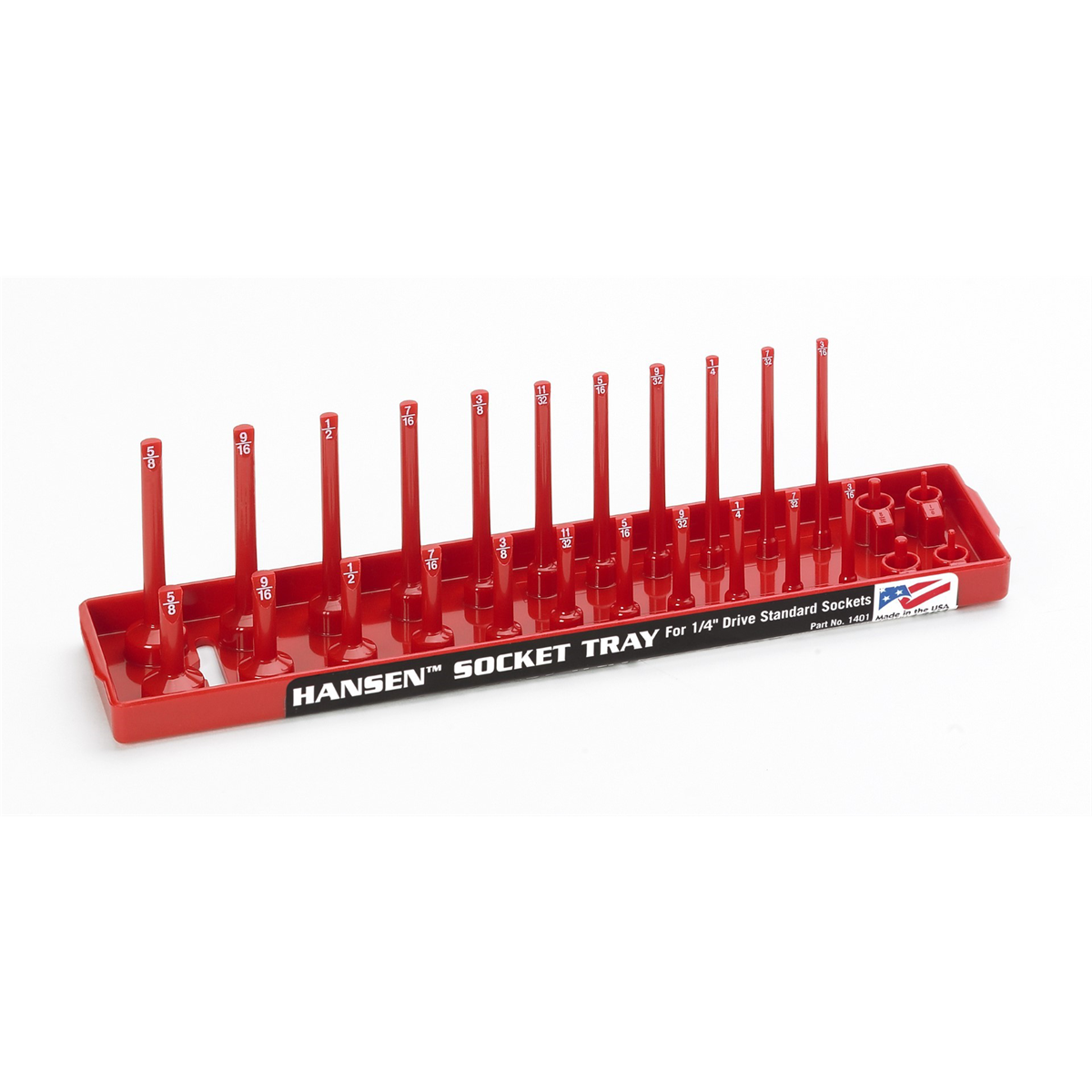 Hansen Global 1/4 Inch Standard 2 Row Regular/Deep Socket Holder Tray - Red