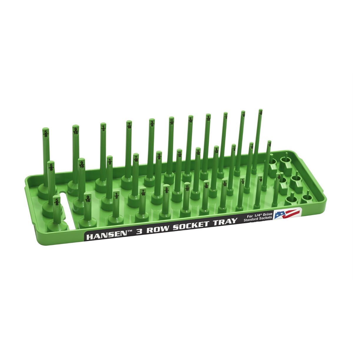 Hansen Global 1/4" SAE 3-Row Socket Tray - Green