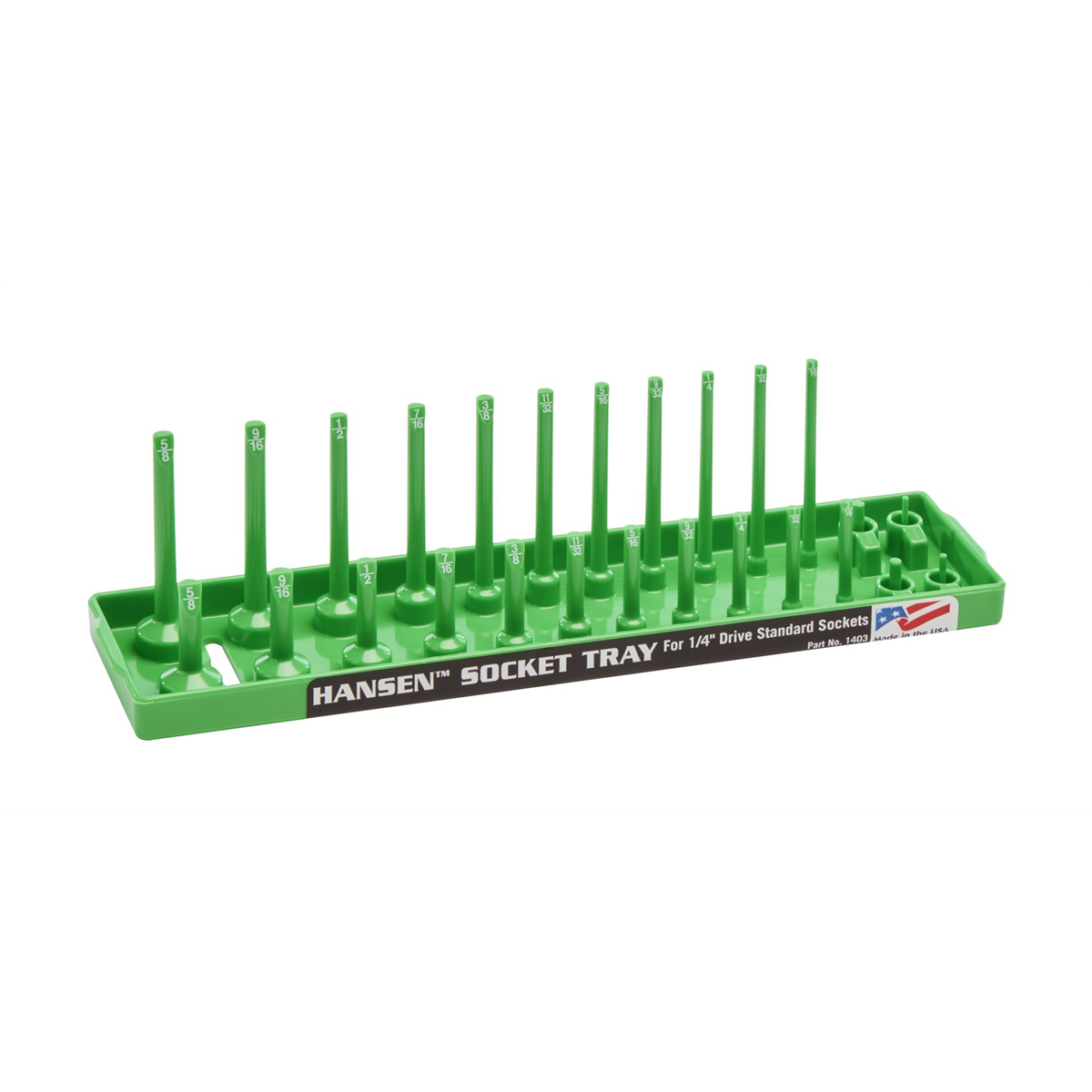 Hansen Global 1/4 Inch Standard 2 Row Regular/Deep Socket Holder Tray - Green