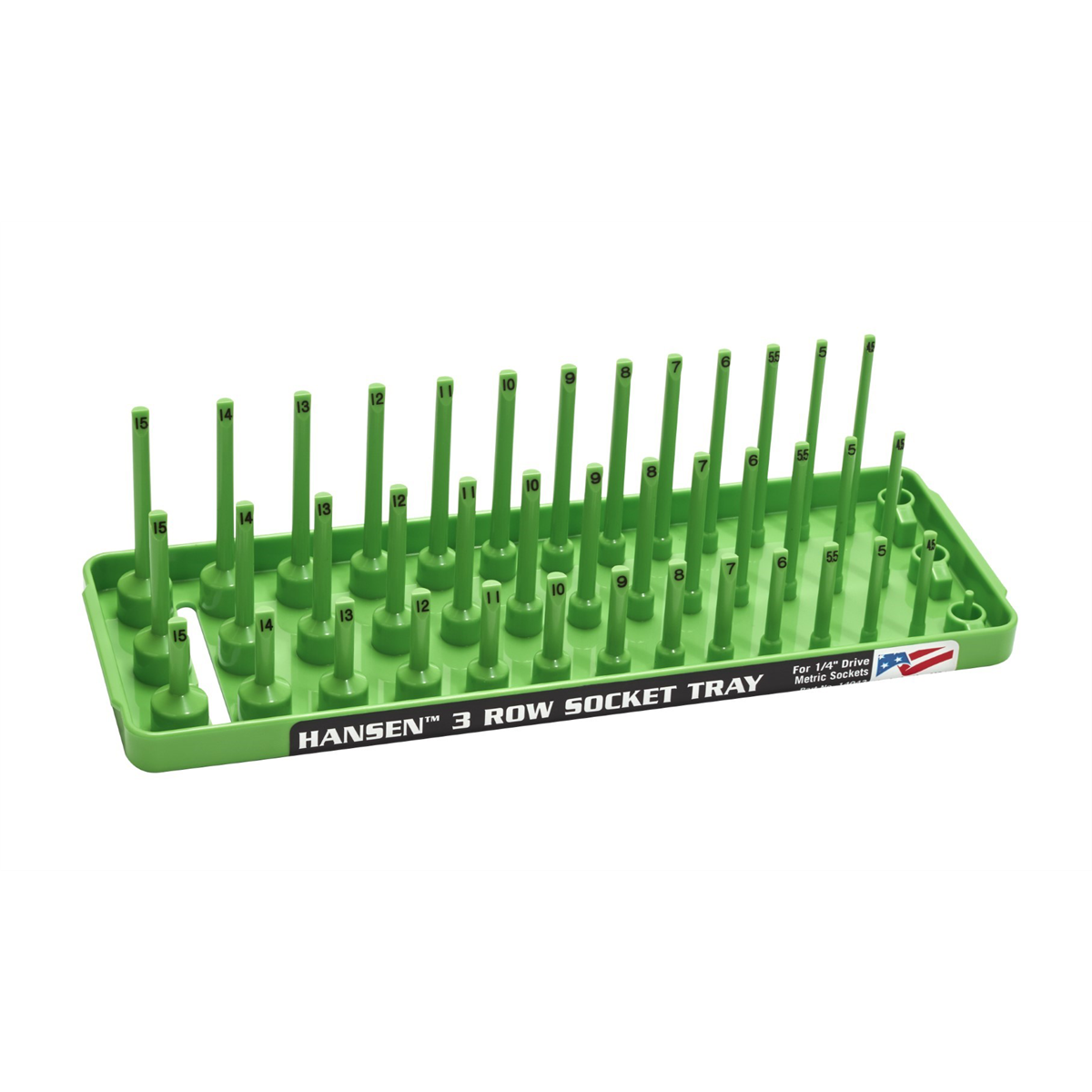 Hansen Global 1/4" Metric 3-Row Socket Tray - Green