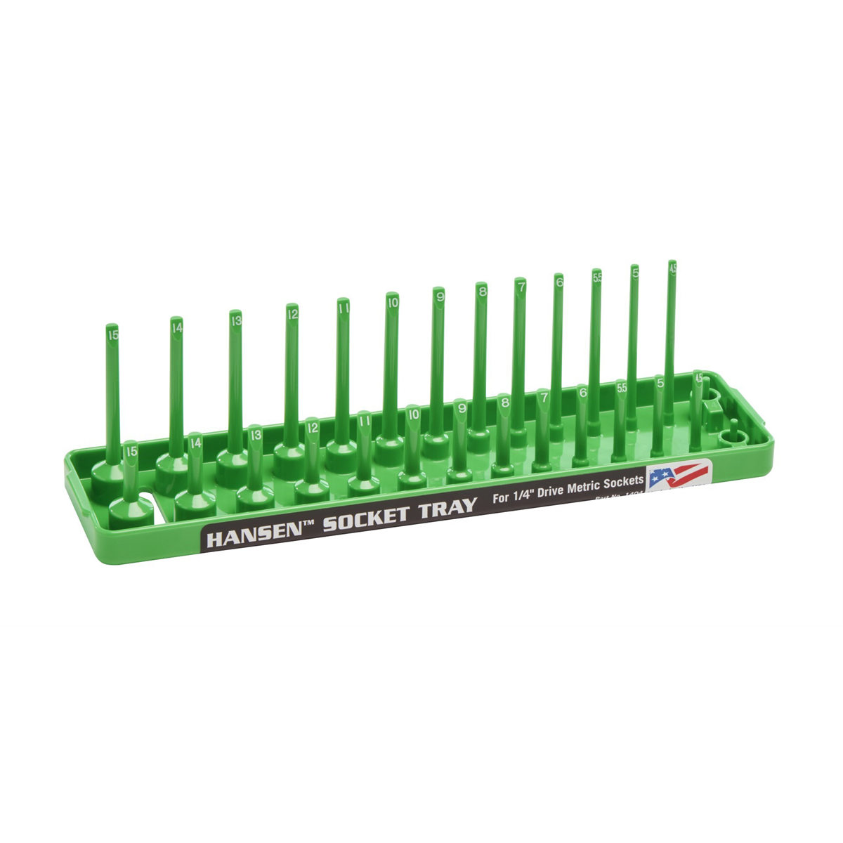 Hansen Global 1/4 Inch Metric 2 Row Regular/Deep Socket Holder Tray - Green