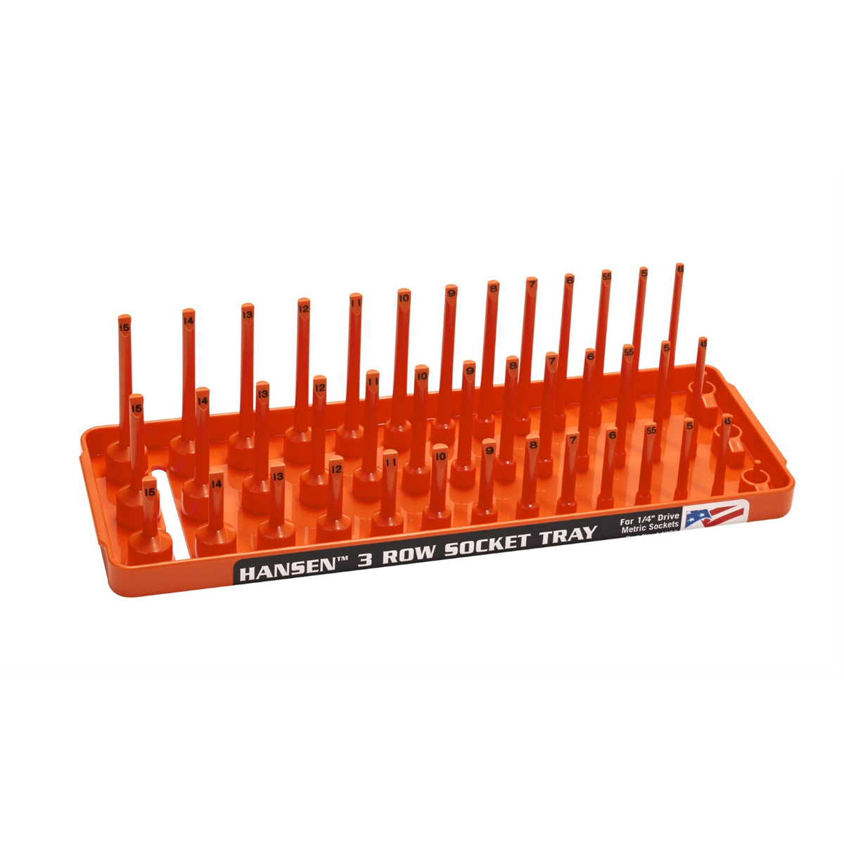 Hansen Global 1/4" Metric 3-Row Socket Tray - Orange