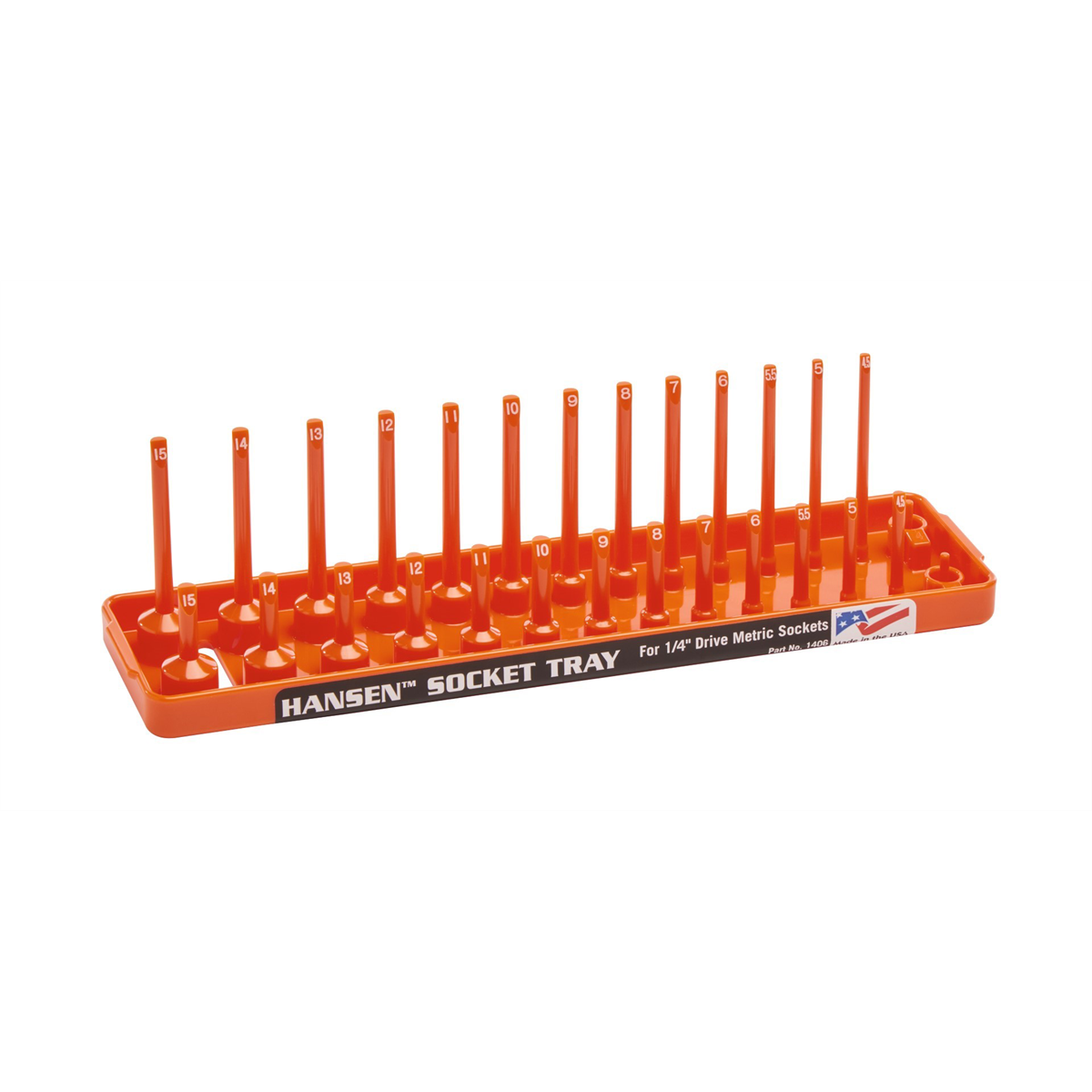 Hansen Global 1/4 Inch Metric 2 Row Regular/Deep Socket Holder Tray - Color Orange