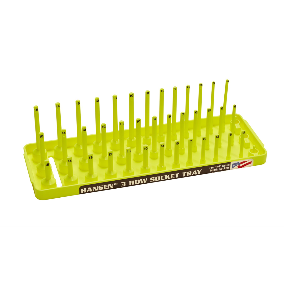 Hansen Global 1/4" Metric 3-Row Socket Tray - Hi-Viz Yellow