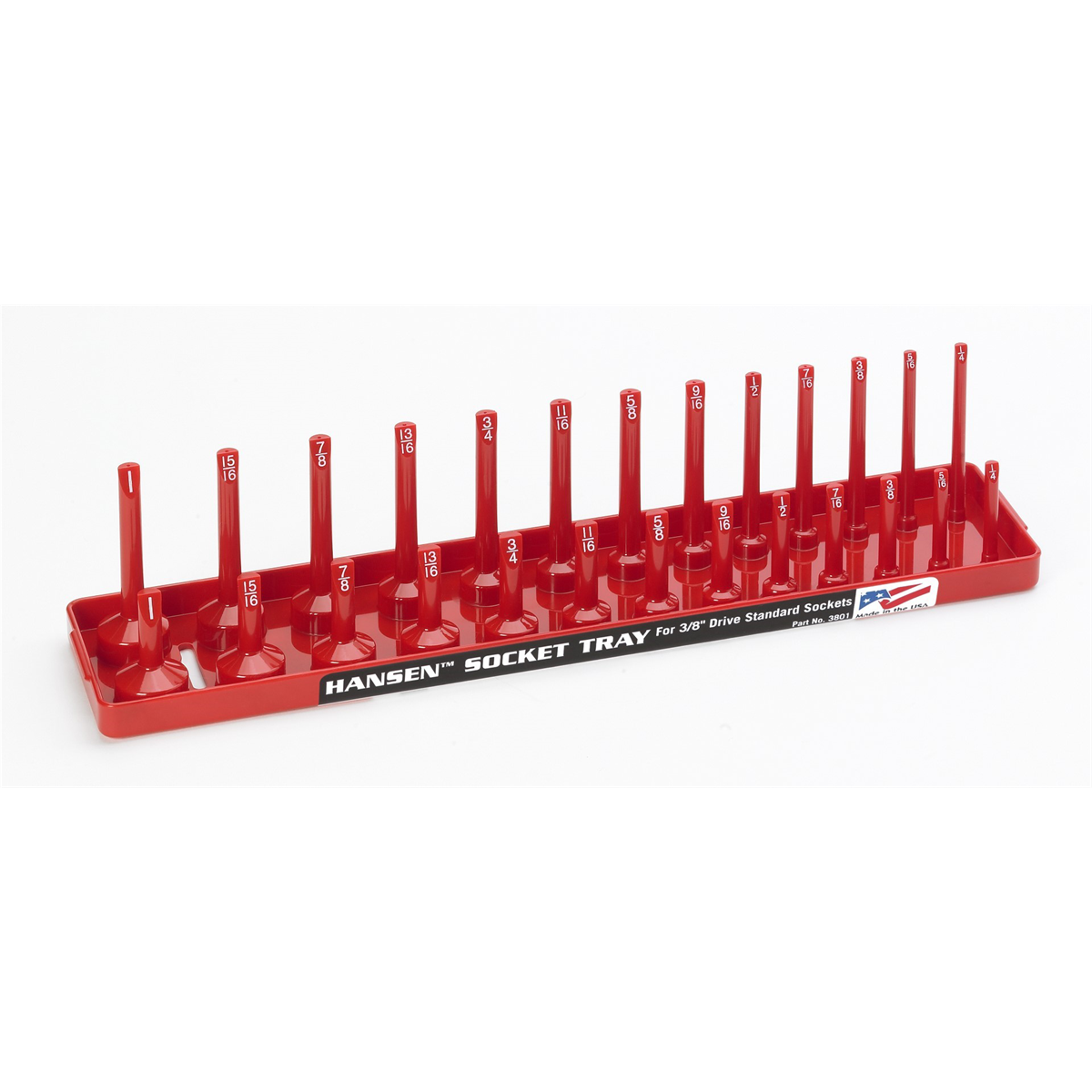 Hansen Global 3/8 Inch Standard 2 Row Regular/Deep Socket Holder Tray - Red