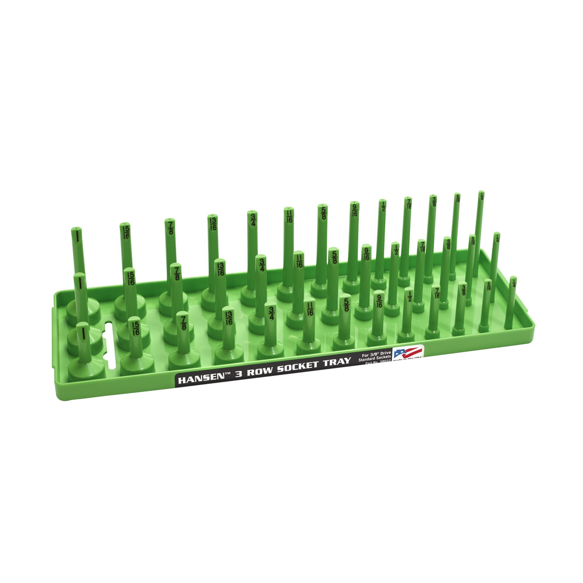 Hansen Global 3/8" SAE 3-Row Socket Tray - Green