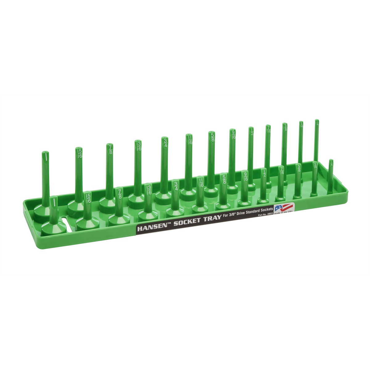 Hansen Global 3/8 Inch Standard 2 Row Regular/Deep Socket Holder Tray - Green
