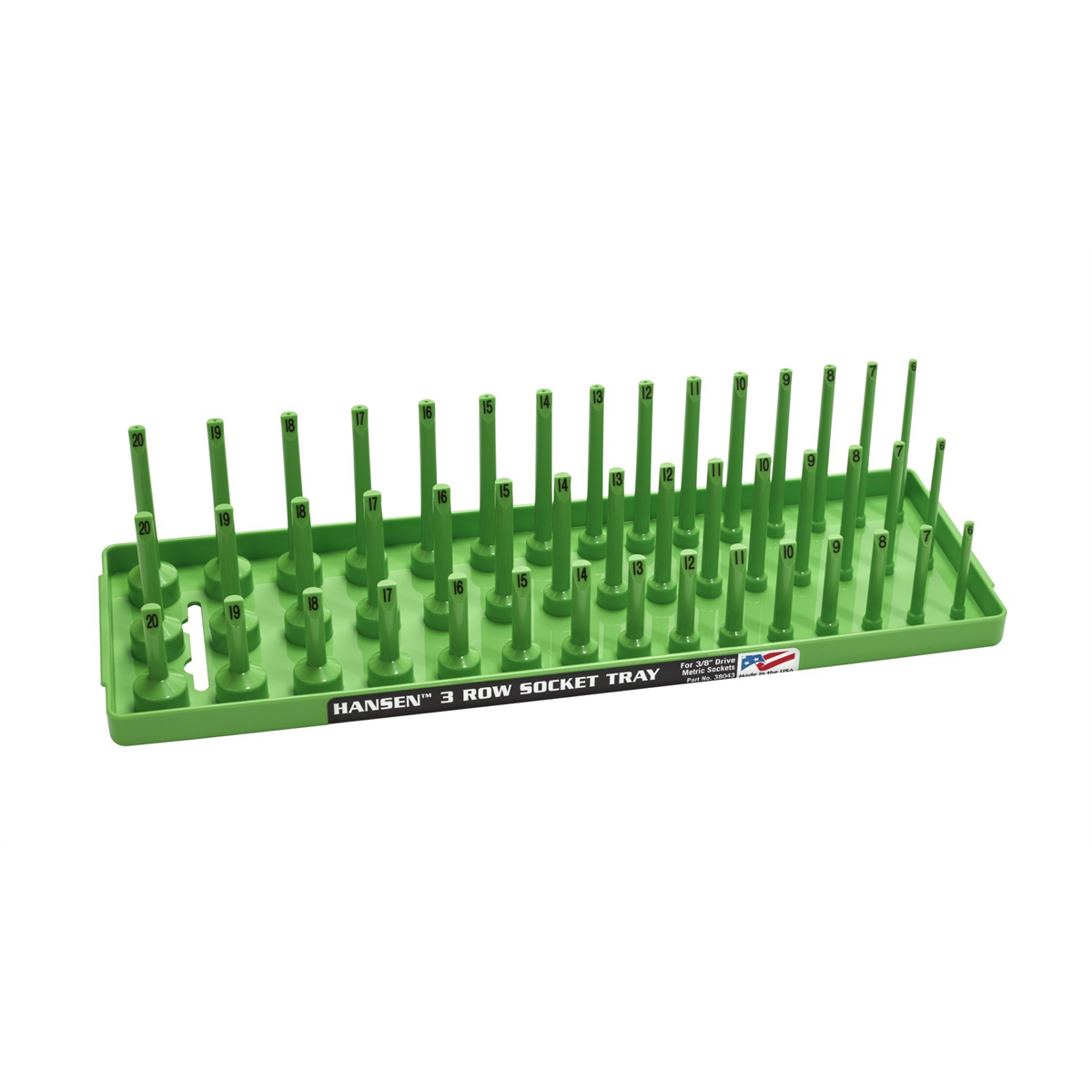 Hansen Global 3/8" Metric 3-Row Socket Tray - Green