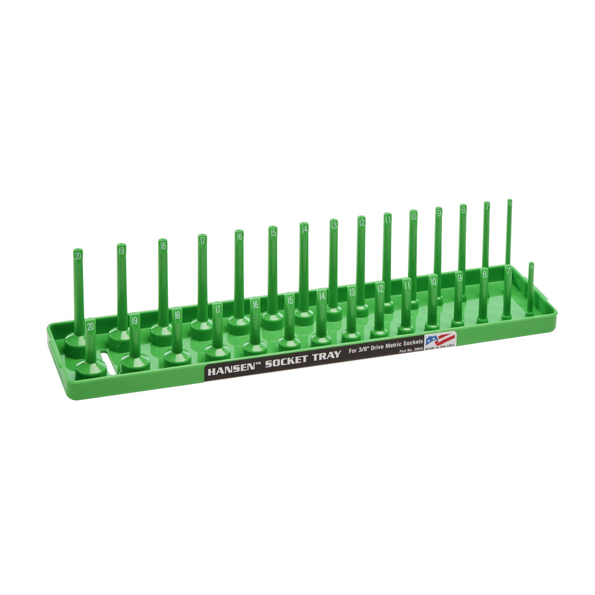 Hansen Global 3/8 Inch Metric 2 Row Regular/Deep Socket Holder Tray - Green