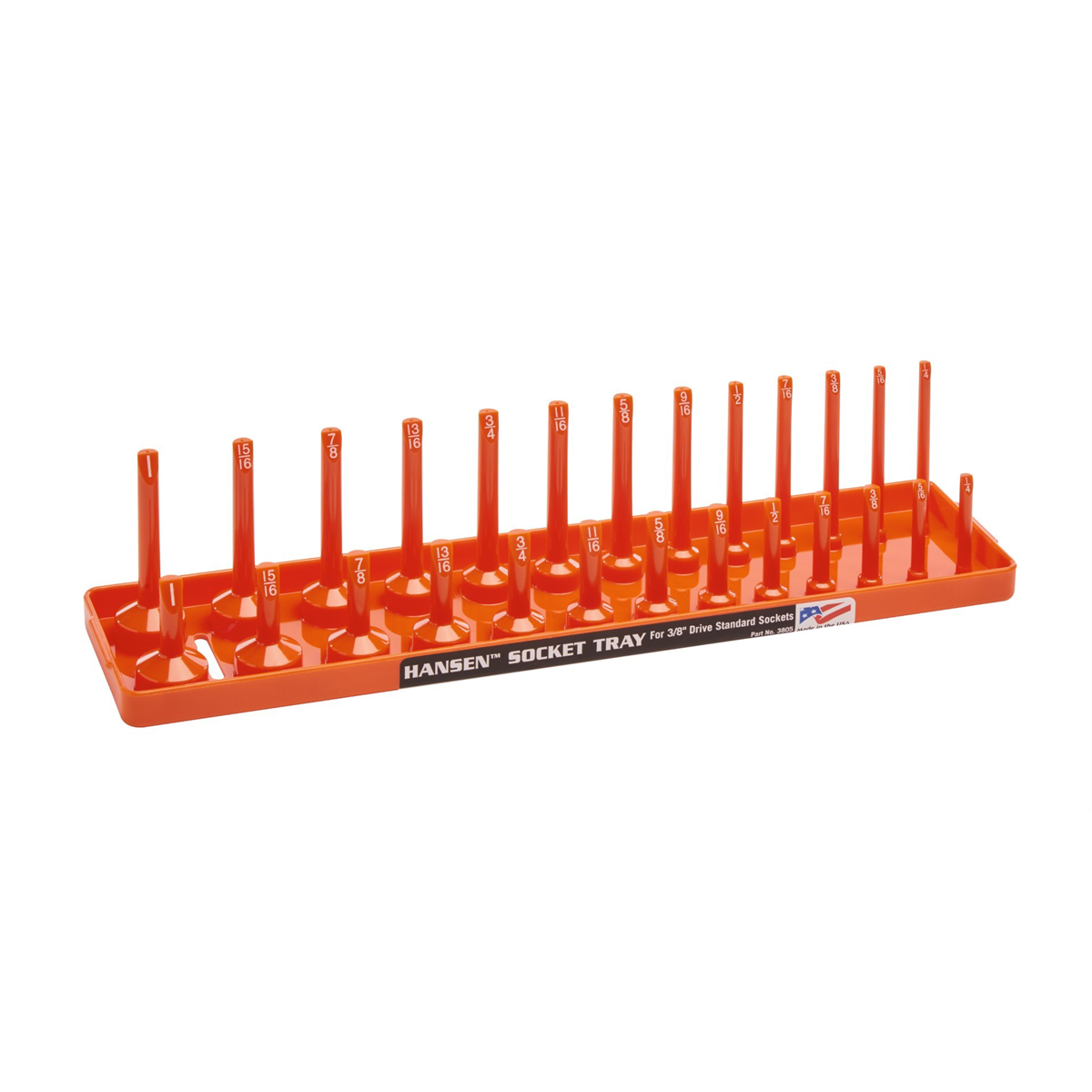 Hansen Global 3/8 Inch Standard 2 Row Regular/Deep Socket Holder Tray - Color Orange