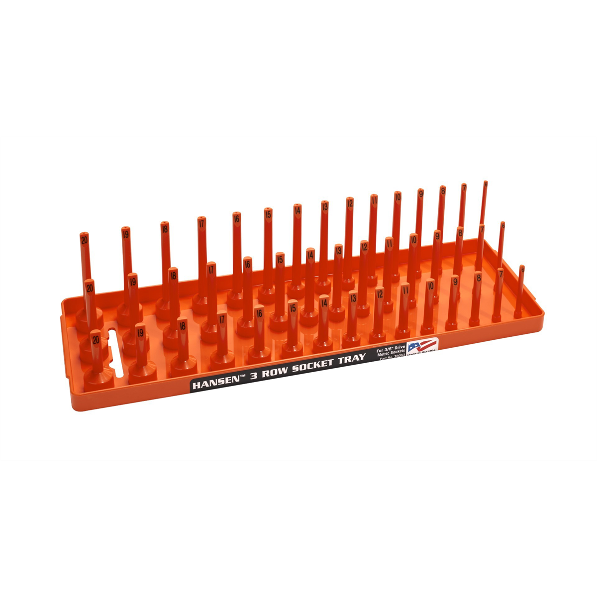 Hansen Global 3/8" Metric 3-Row Socket Tray - Orange