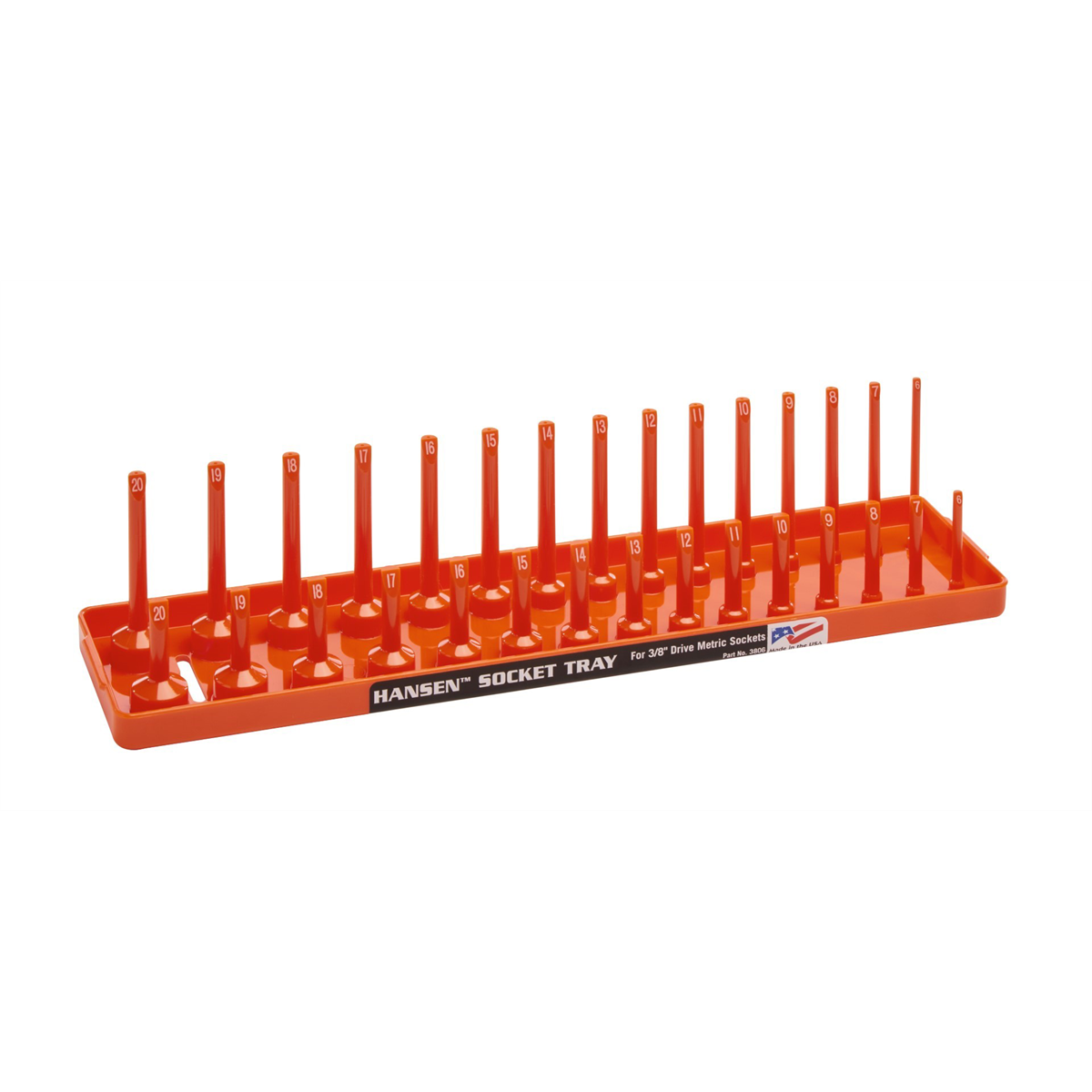 Hansen Global 3/8 Inch Metric 2 Row Regular/Deep Socket Holder Tray - Color Orange