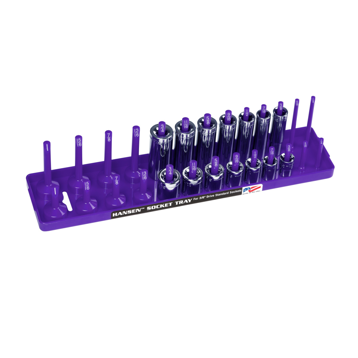 Hansen Global 3/8 Inch Standard 2 Row Regular/Deep Socket Holder Tray - Purple