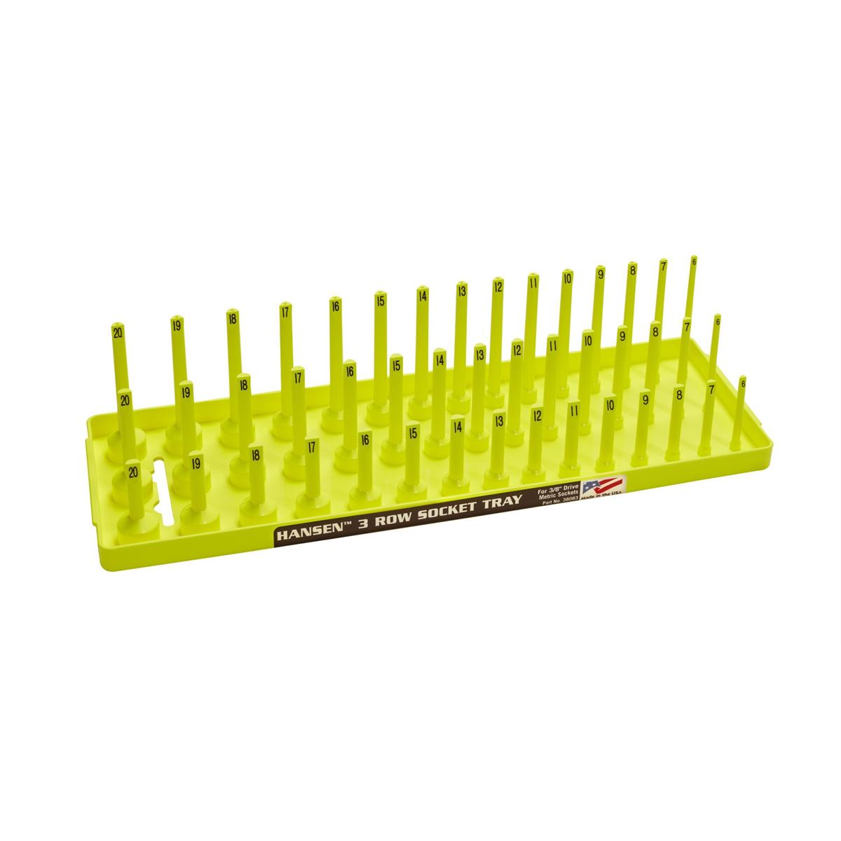 Hansen Global 3/8" Metric 3-Row Socket Tray - Hi-Viz Yellow