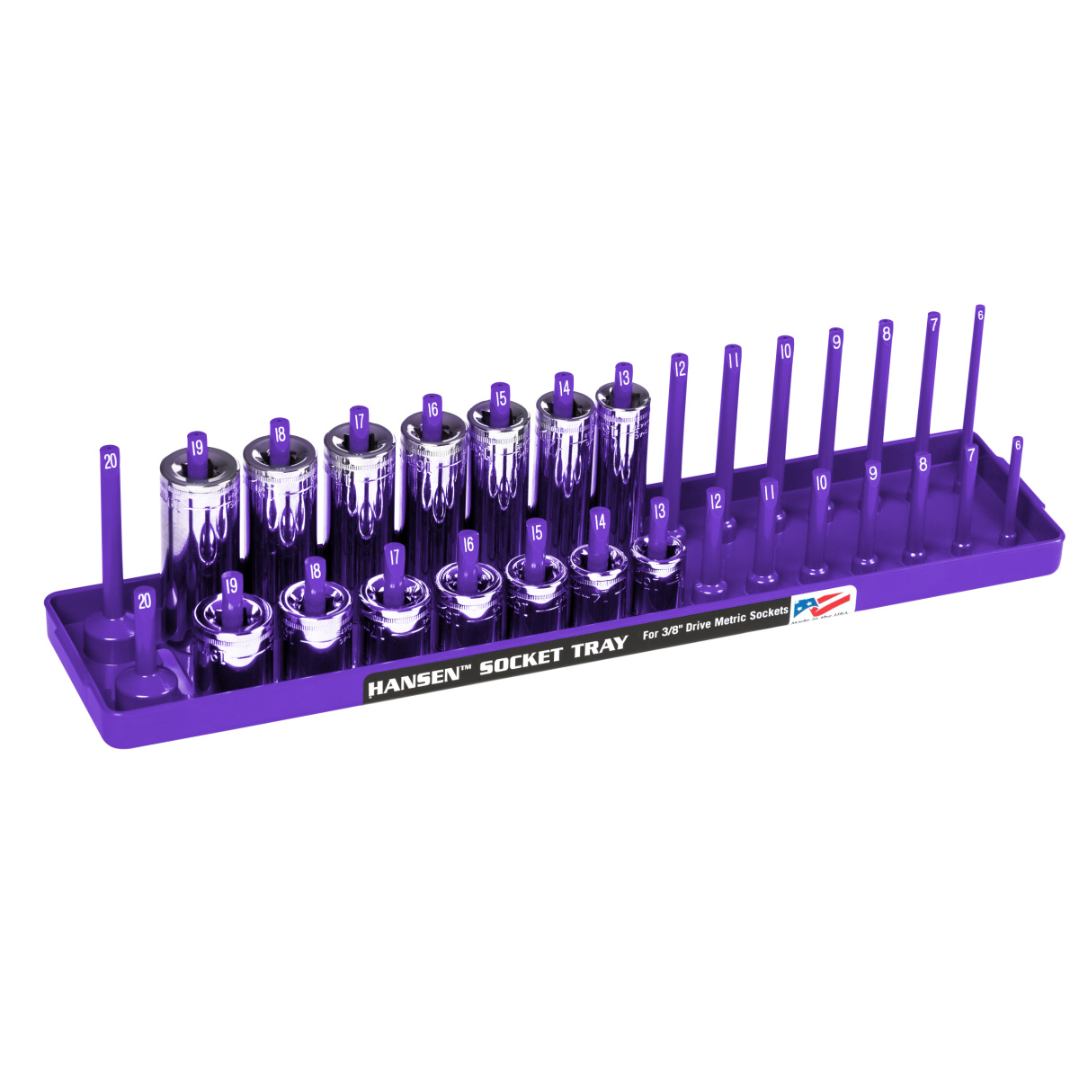 Hansen Global 3/8 Inch Metric 2 Row Regular/Deep Socket Holder Tray - Purple