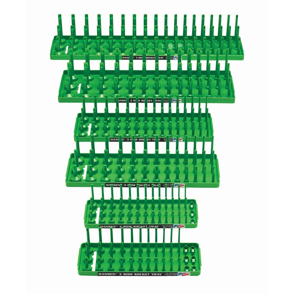 Hansen Global 6 Piece 3 Row Socket Tray Set - Green
