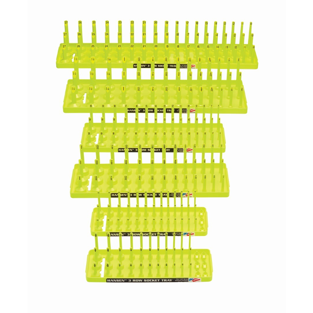 Hansen Global 6 Piece 3 Row Socket Tray Set - Hi-Viz Yellow
