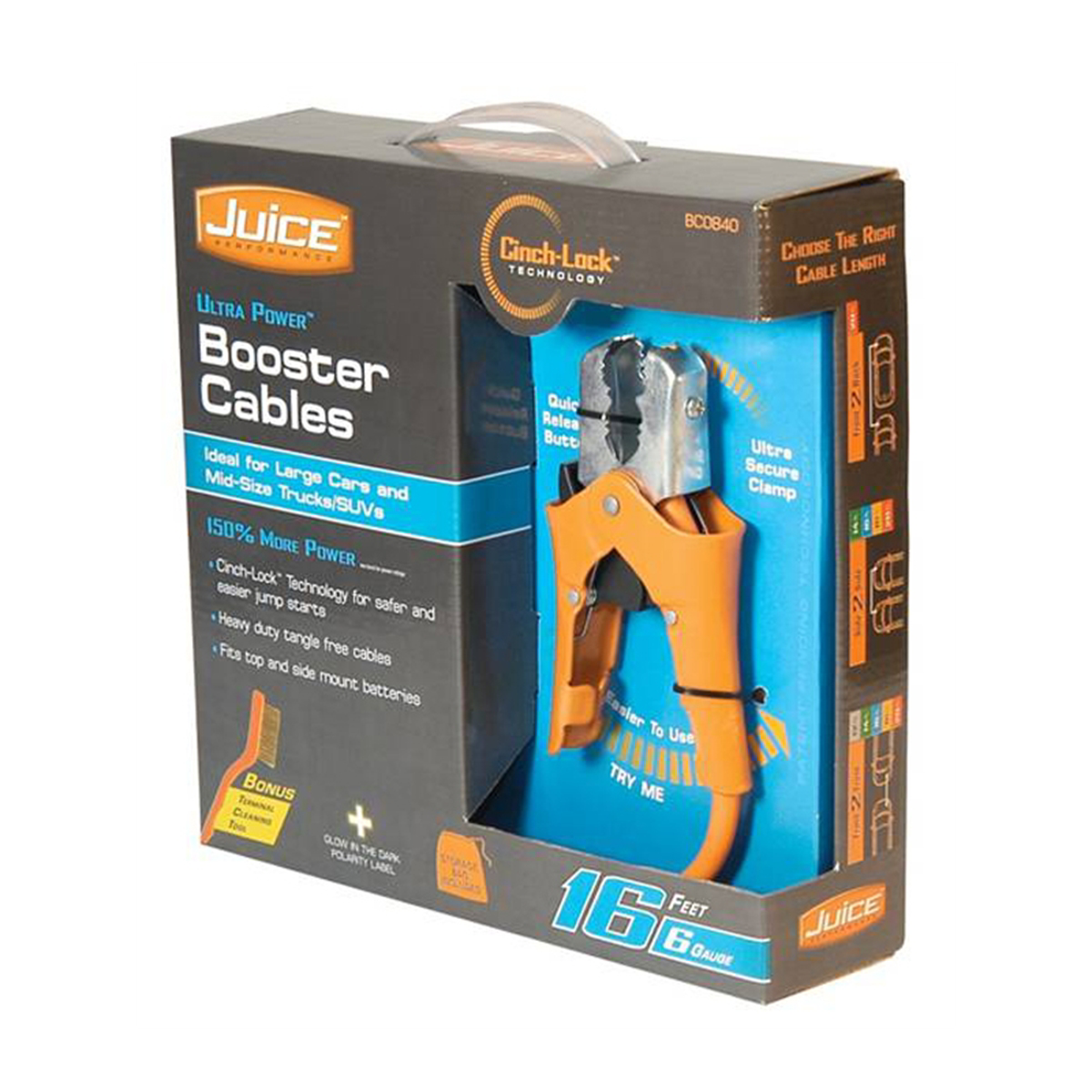 Hopkins Manufacturing 16 ft 6 gauge Juice Booster Cables w/ Cinch-Lock