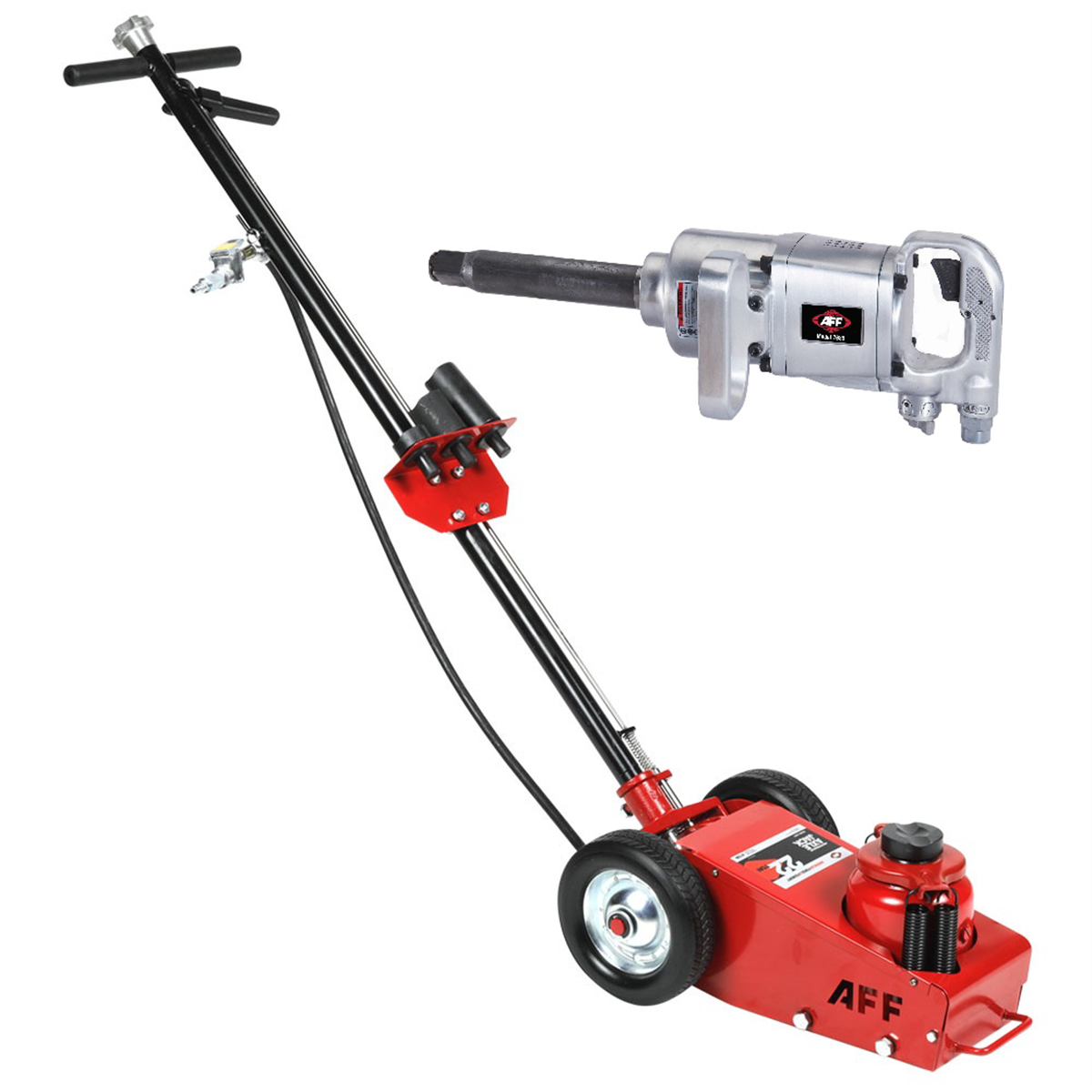 American Forge & Foundry Axle Jack - 22 Ton Capacity - Air/Hydraulic - Spring Return - w/ 3 pc Ext Kit & 2 pc Handle and 1 in. Drive Impact Wrench
