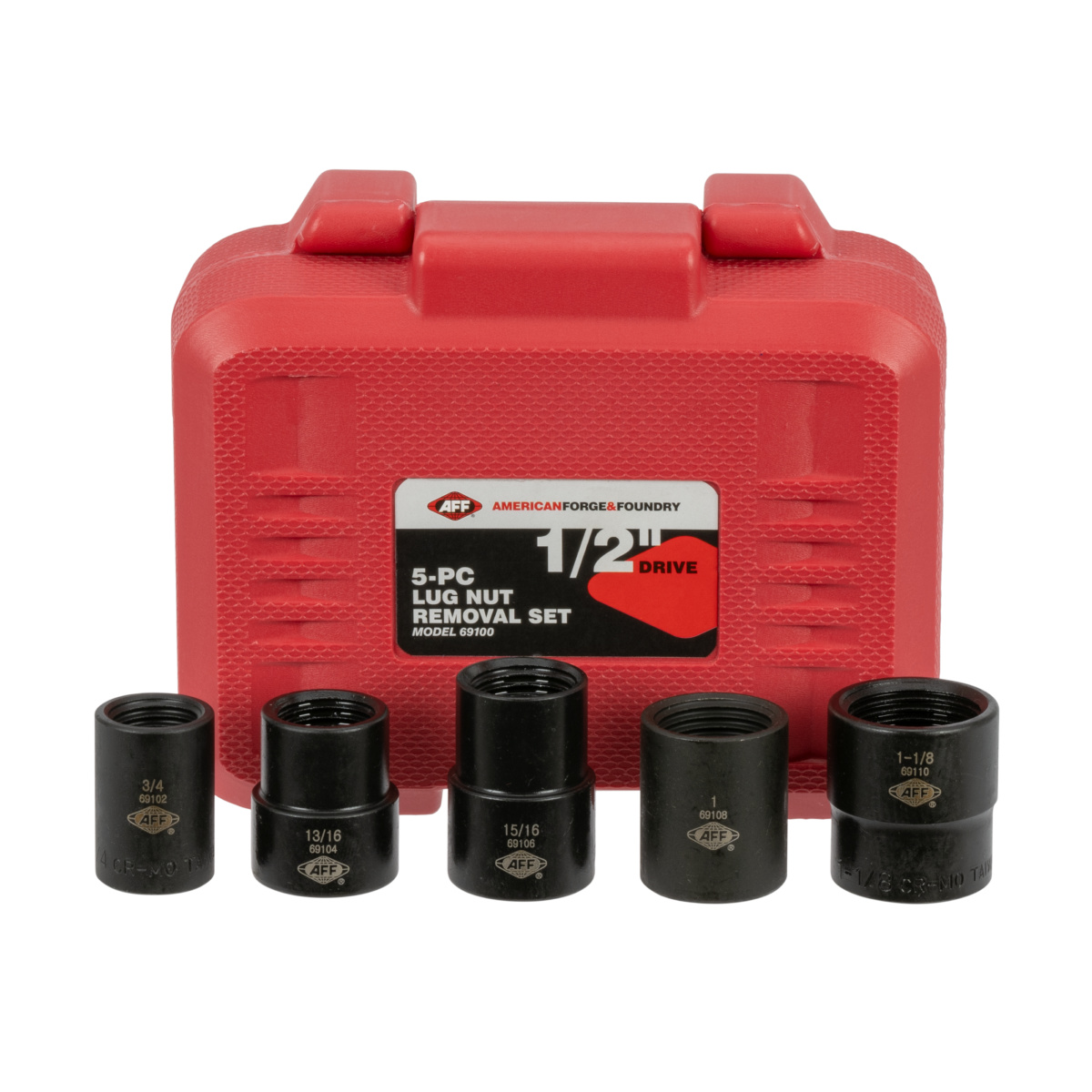 American Forge & Foundry Lug Nut Removal Set - 1/2 Inch Drive - 5 Piece -  Includes 3/4 Inch, 13/16 Inch, 15/16 Inch, 1 Inch and 1 1/8 Inch