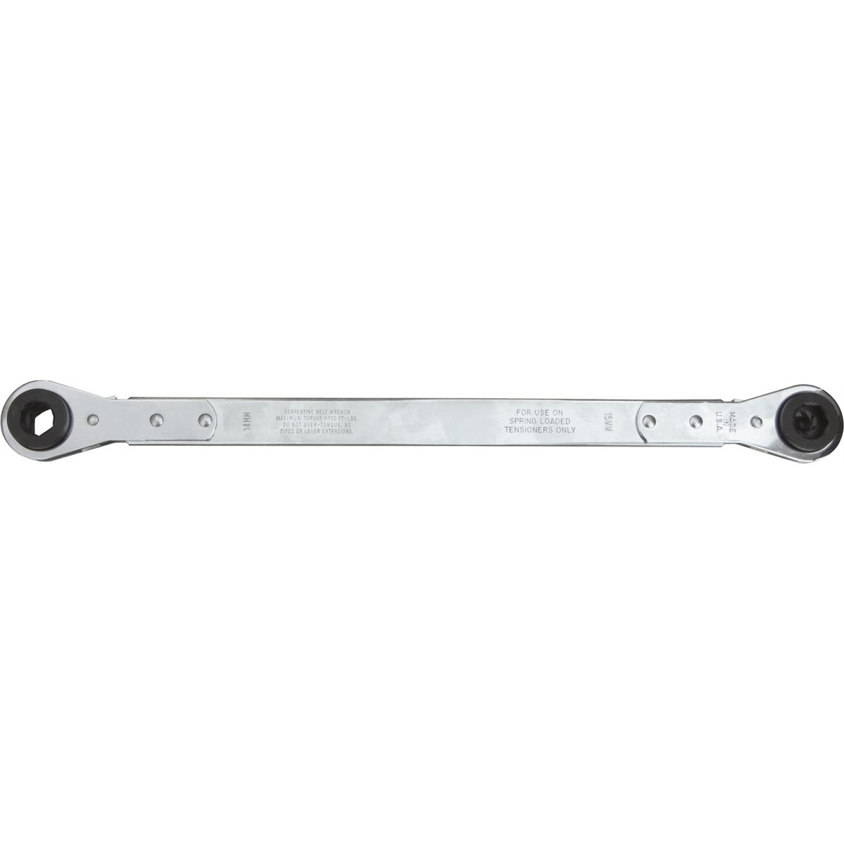 Lang Tools (Kastar) 8592 - Ratcheting Serpentine Belt Wrench 15mm 6-pt. x 3/8" male square x 13mm x 14mm 6-pt.