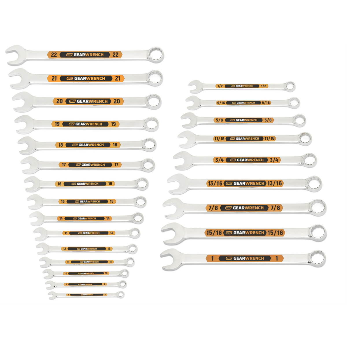 Gearwrench 24 Piece 12 Point Sae/metric Hi-viz Long Pattern Combination Wrench Set