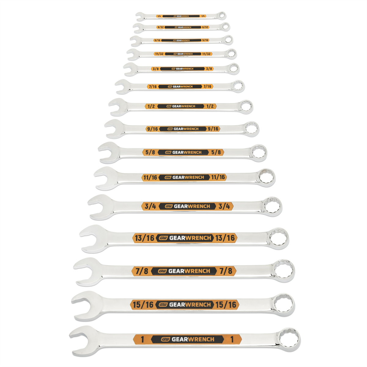 Gearwrench 15 Piece 12 Point Sae Hi-viz Long Pattern Combination Wrench Set