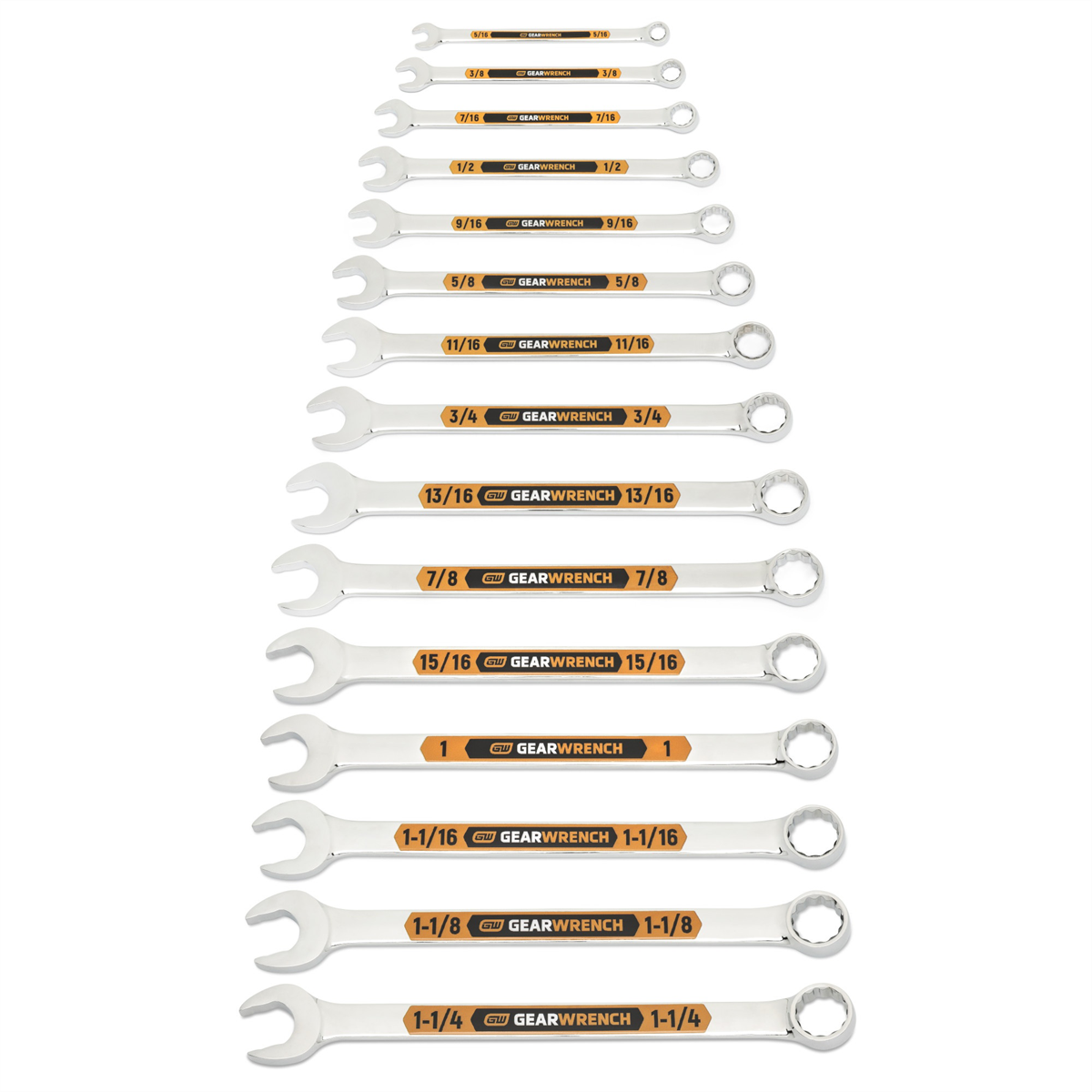 Gearwrench 15 Piece 12 Point Sae Hi-viz Long Pattern Combination Wrench Set With Roll