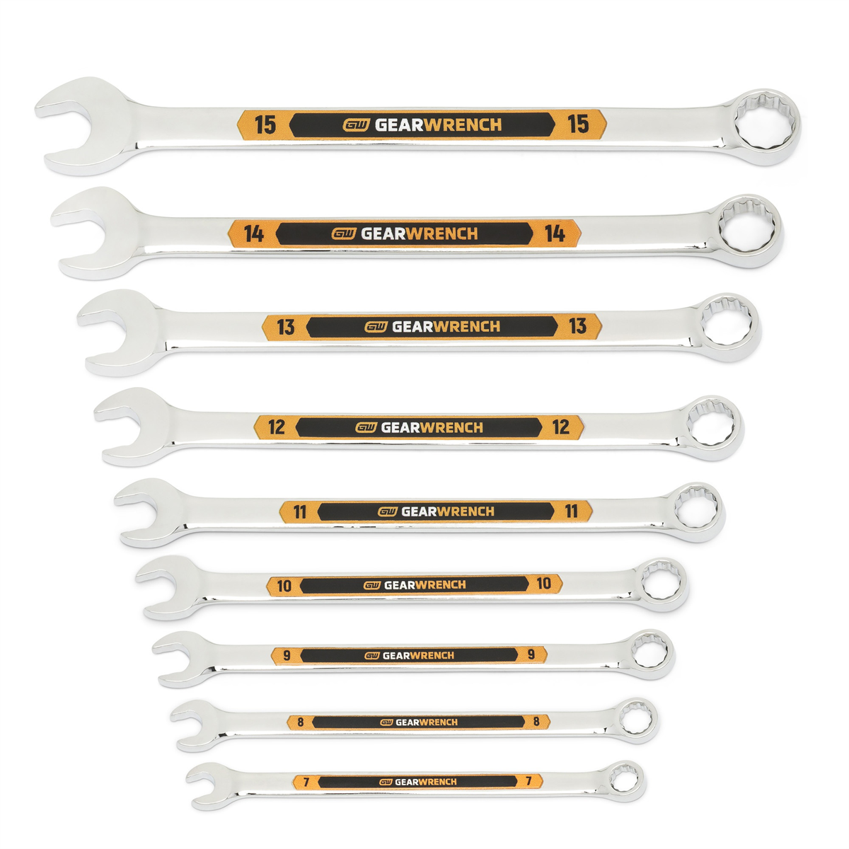 GEARWRENCH 9 Piece 12 Point Metric Hi-Viz Long Pattern Combination Wrench Set with Tool Roll