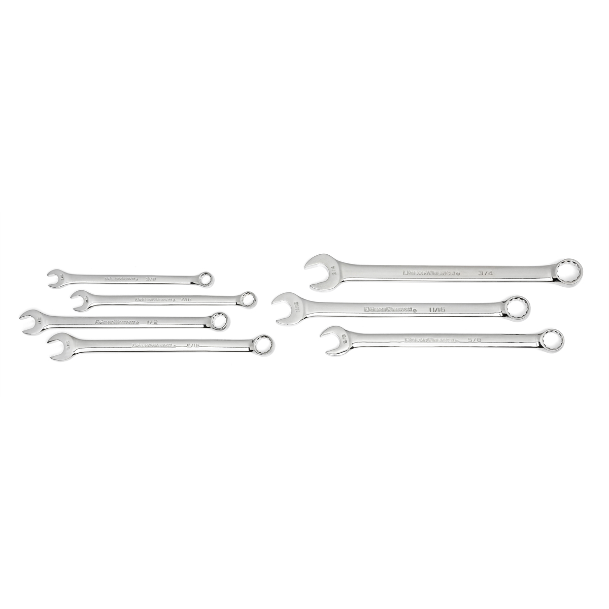 GearWrench 7 Piece 12 Point Long Pattern Combination SAE Wrench Set with Tool Roll