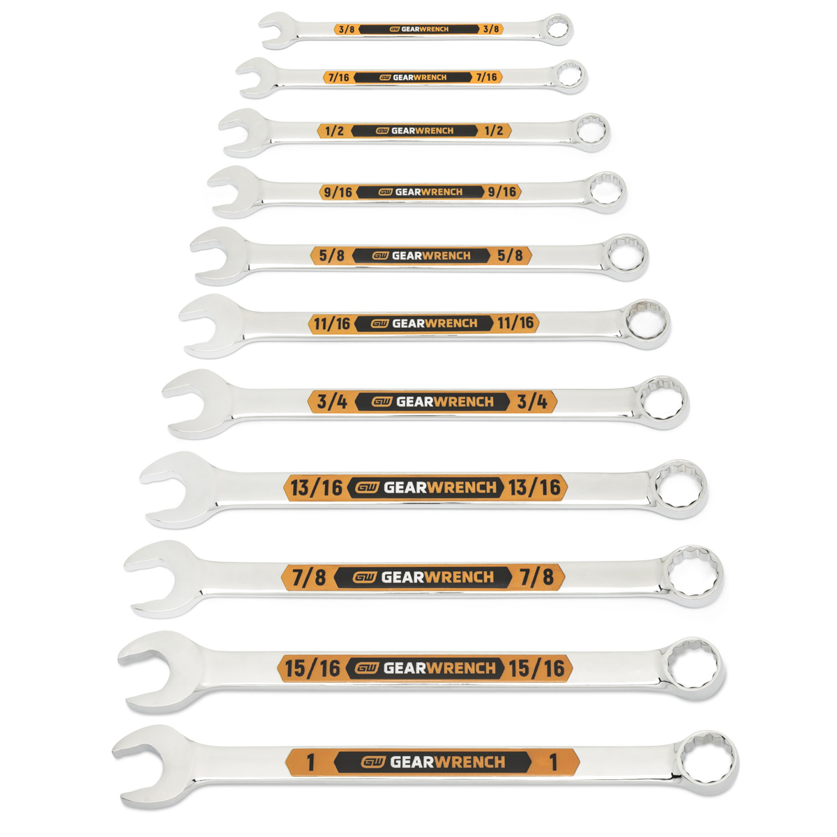 Gearwrench 11 Piece 12 Point Sae Hi-viz Long Pattern Combination Wrench Set With Tool Roll