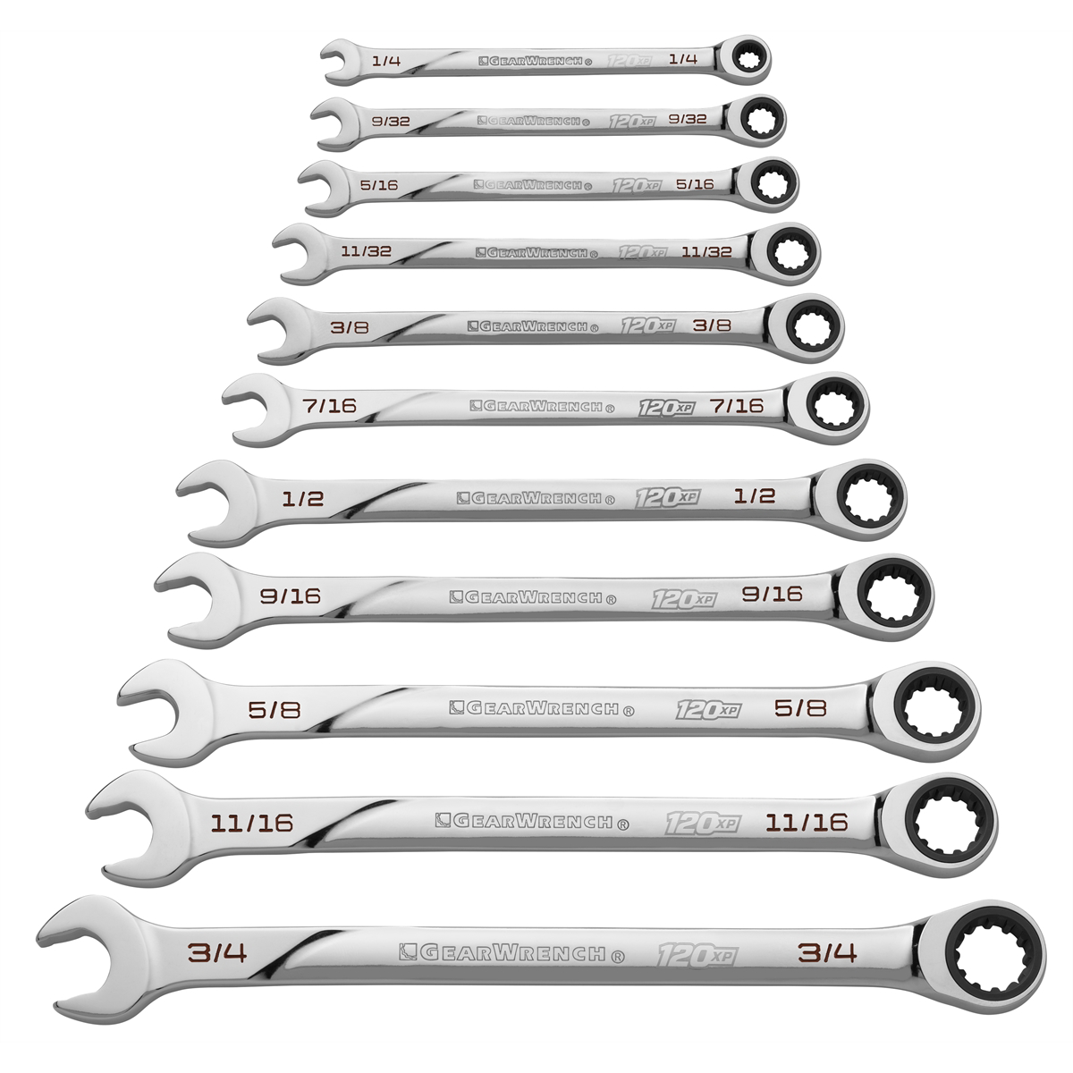 GearWrench 11 Piece 120XP Universal Spline XL Ratcheting Combination SAE Wrench Set