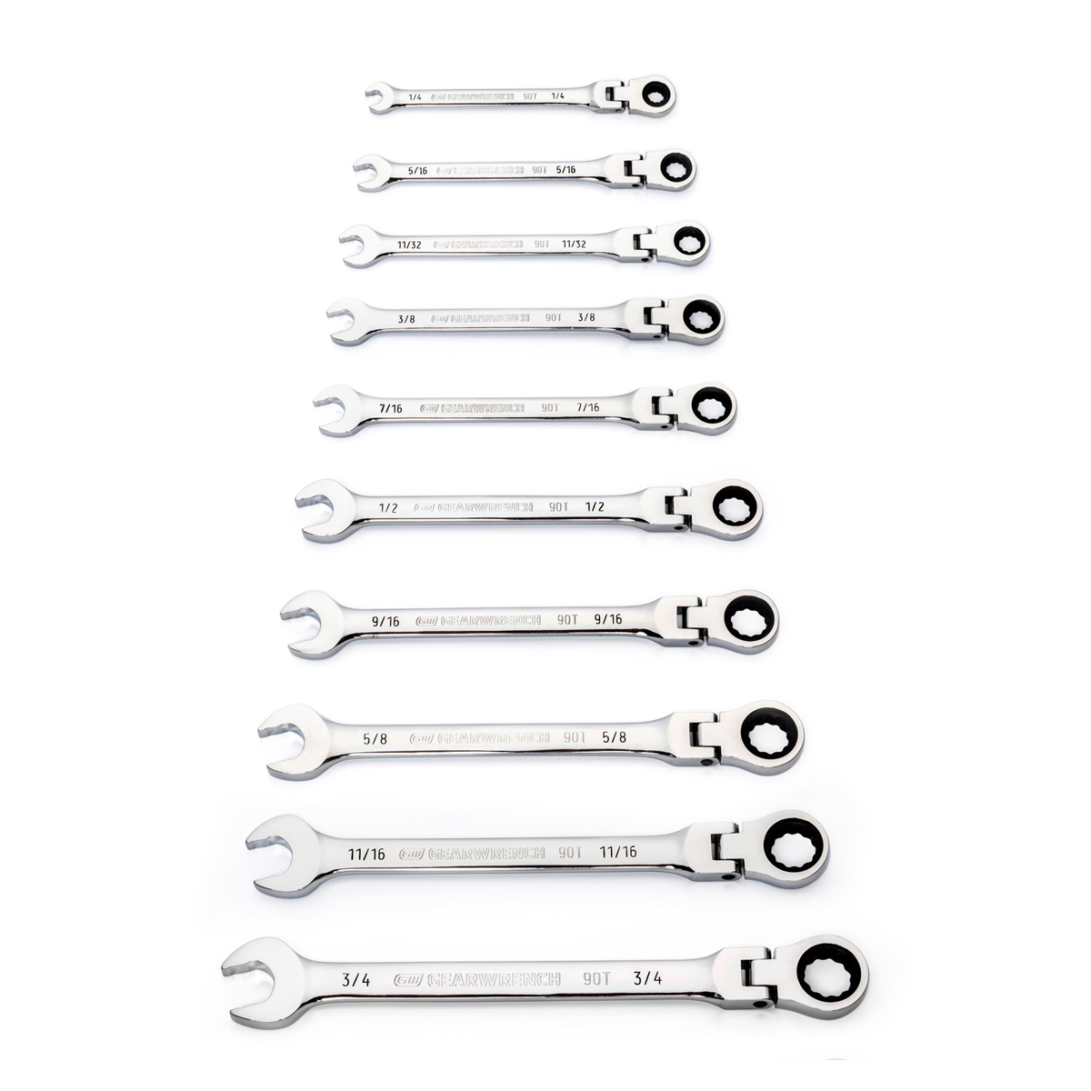 Gearwrench 10 Piece 90-tooth 12 Point Flex Head Ratcheting Combination Sae Wrench Set