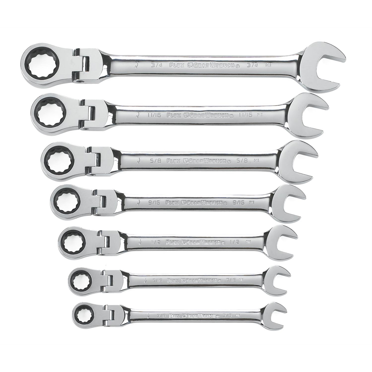 GearWrench 7 Piece 72-Tooth 12 Point Flex Head Ratcheting Combination SAE Wrench Set