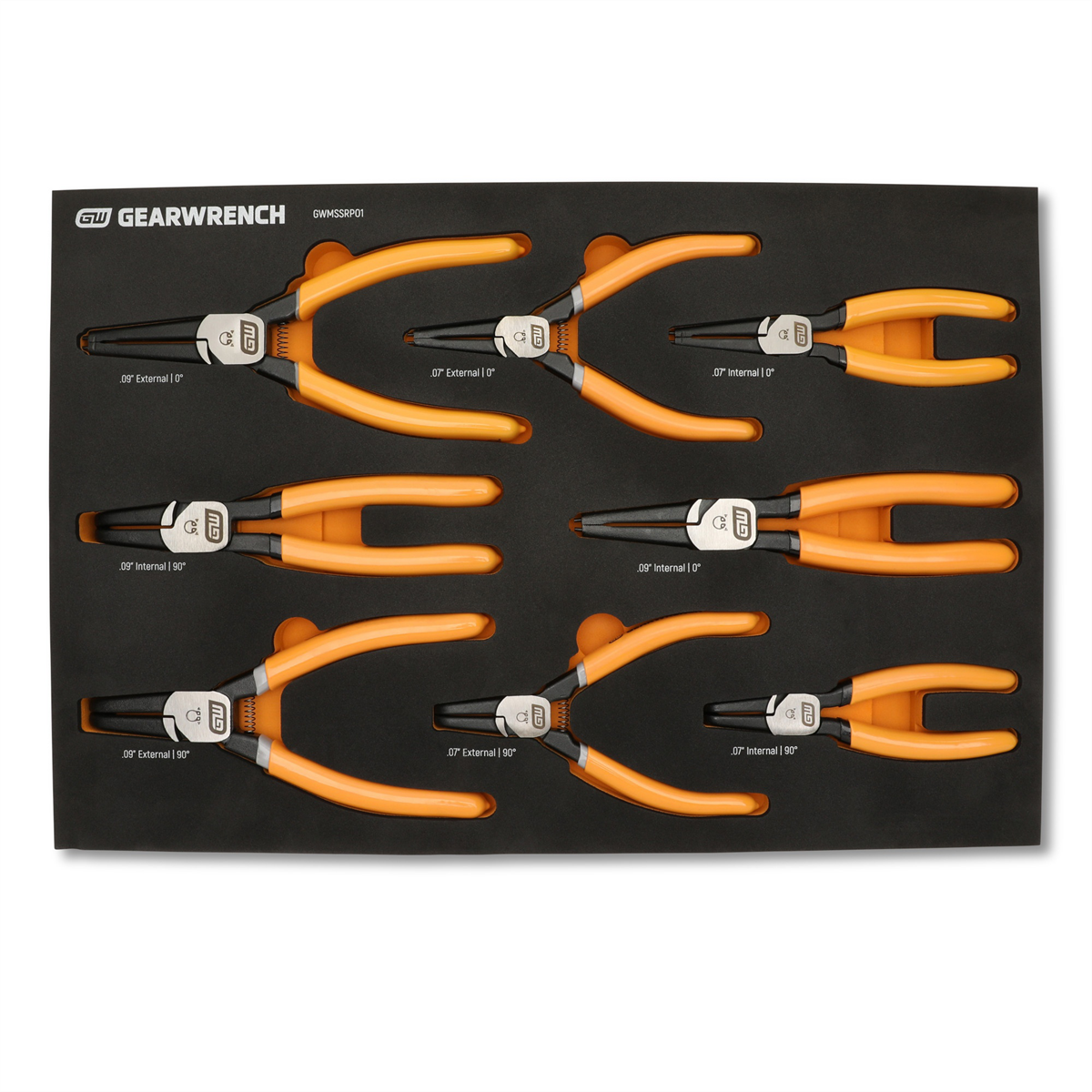 GEARWRENCH 8 Piece Fixed Joint Internal/External Snap Ring Pliers Set in Foam Tray