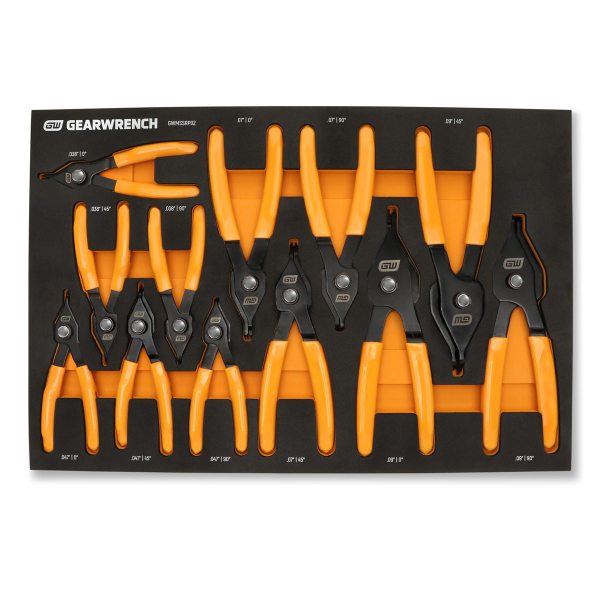 GEARWRENCH 12 Piece Convertible Push Button Snap Ring Pliers Set in Foam Tray
