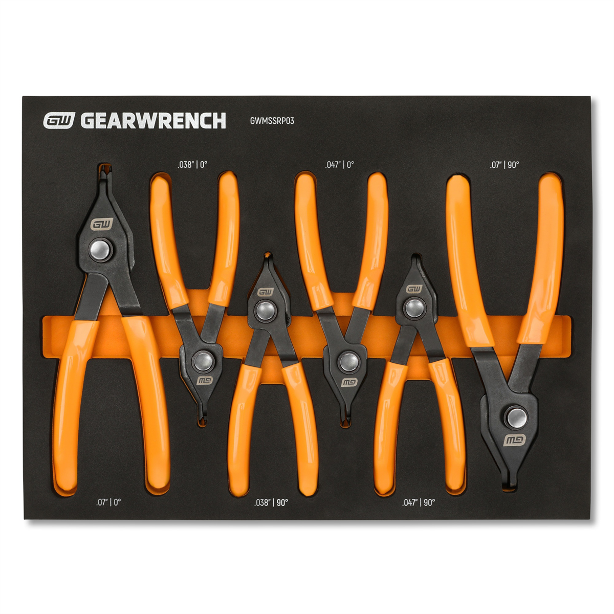 GEARWRENCH 6 Piece Convertible Push Button Snap Ring Pliers Set in Foam Tray