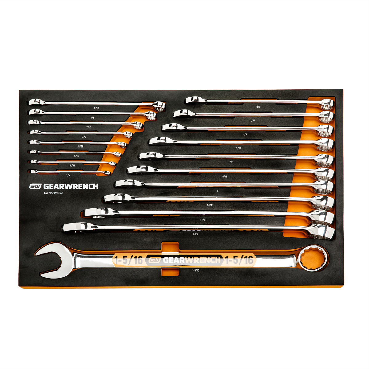 Gearwrench 19 Piece 12 Point Sae Hi-viz Long Pattern Combination Wrench Set In Foam Storage Tray
