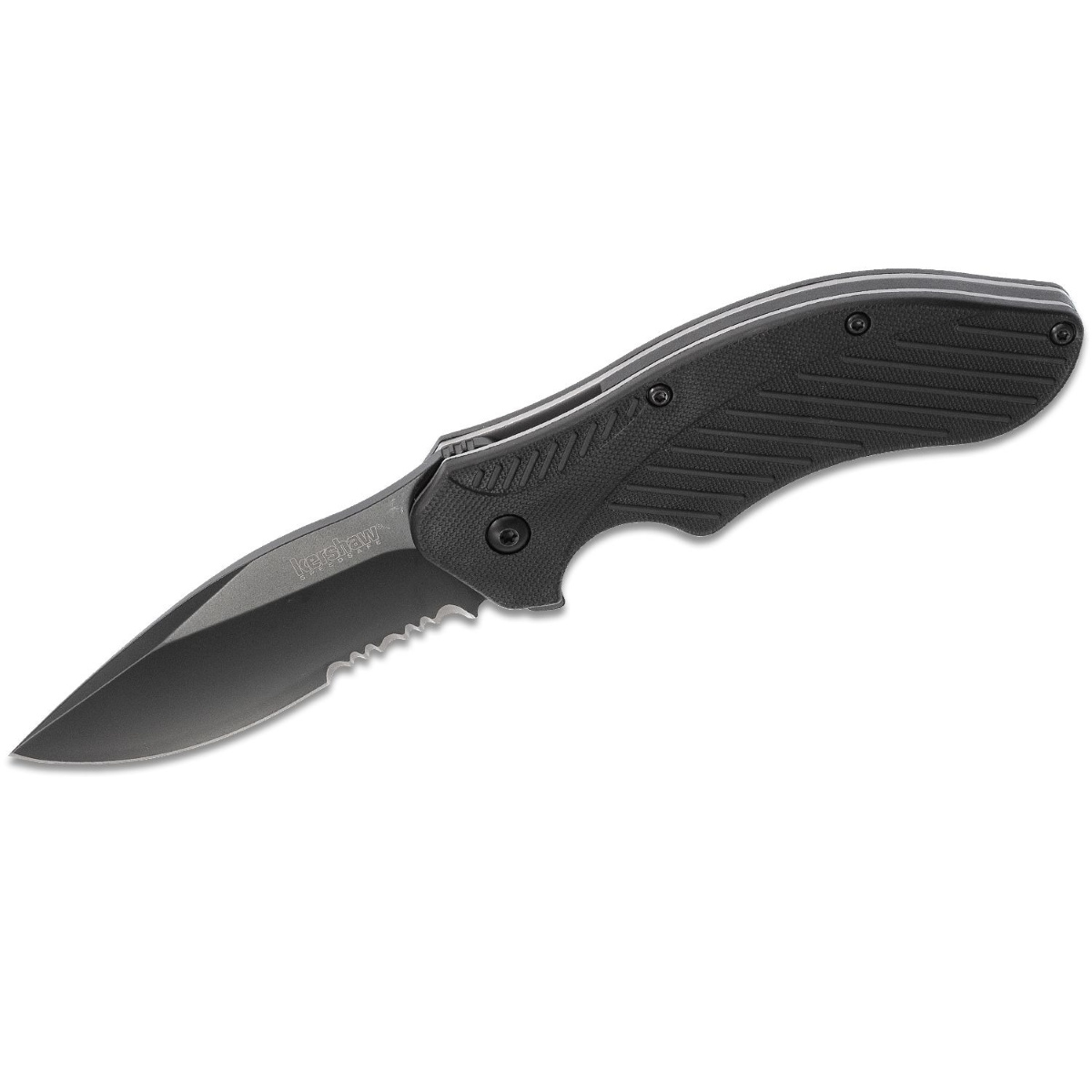 Kershaw Clash Serrated Assisted Open Liner Lock 8cr13mov Drop Point Blade With Black-oxide Coating Edc Folding Pocket Knife - Black