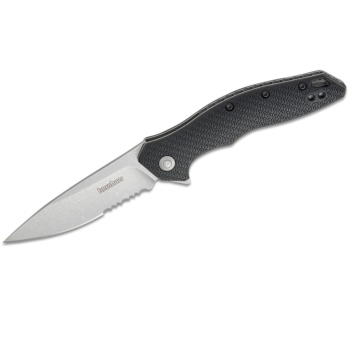 Kershaw Shoreline Serrated Assisted Open Liner Lock 8cr13mov Drop Point Blade With Stonewashed Finish Edc Folding Pocket Knife - Black
