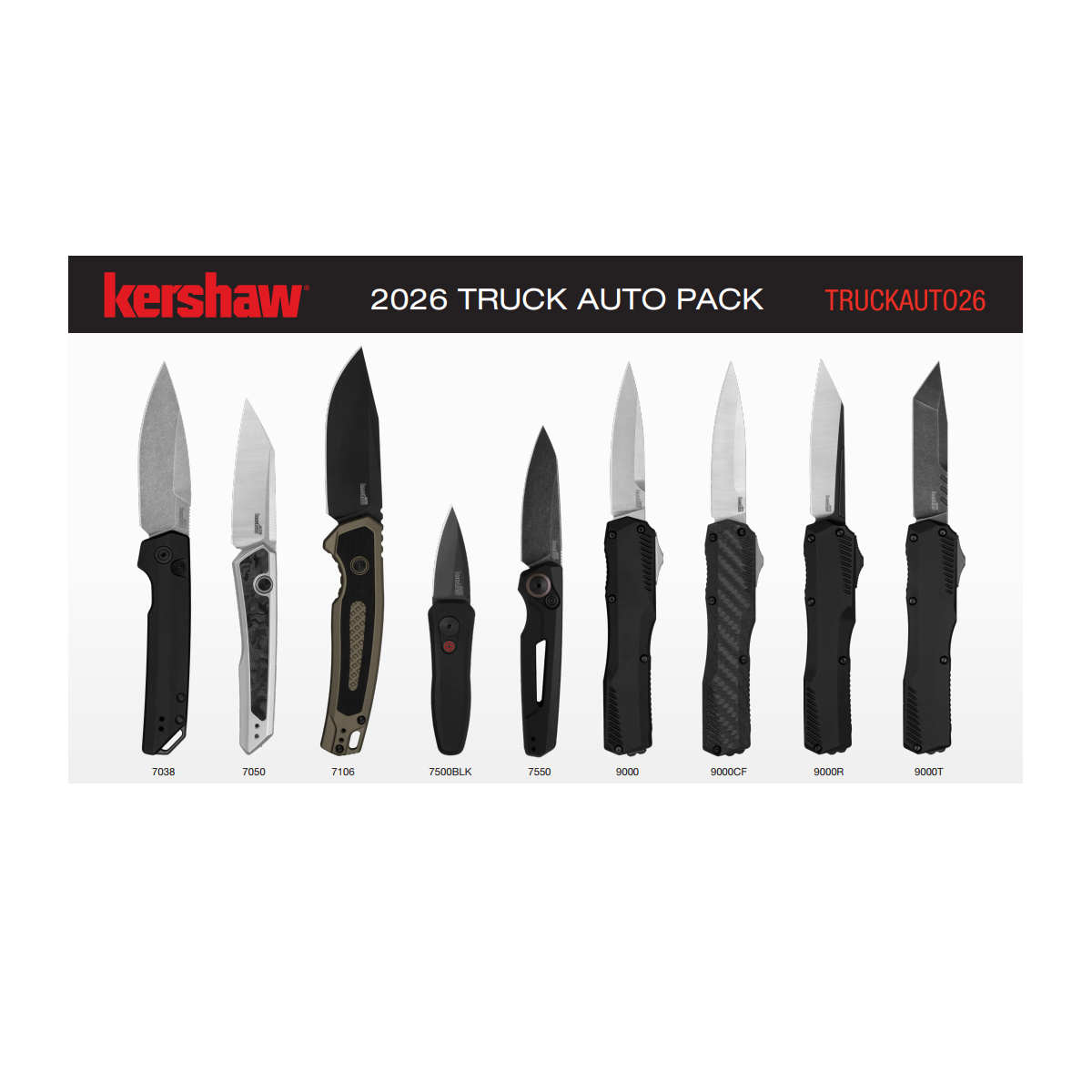 Kershaw 2026 Truck Auto Pack Automatic Knife Bundle with Launch and Livewire Models -  Cannot Ship to CA, CT, DE, MN. Contact Sales Rep. - 9 Pack