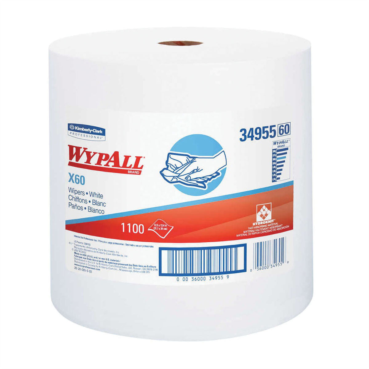 Kimberly-Clark WYPALL X60 WIPERS WHITE JUMBO ROLL KREW 500