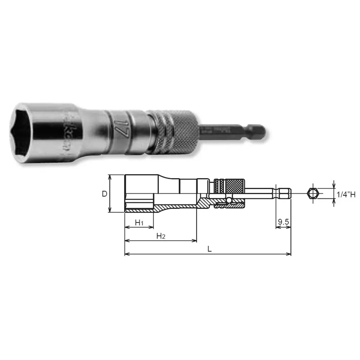 Ko-ken Usa Bd042e-19 1/4 Hex Drive Long Socket 19 Mm 6 Point 111 Mm Exchangeable Drive Shank