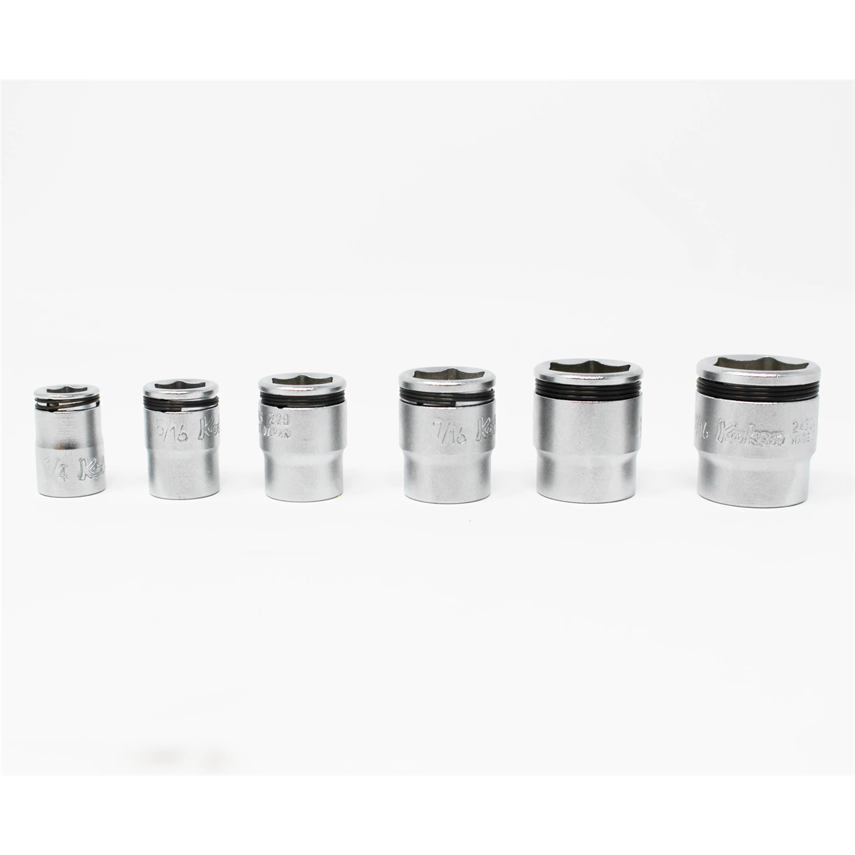Ko-ken Usa 1/4" Sq.dr. Nut-grip Sae Short Socket Rail Set, 6 Pcs.