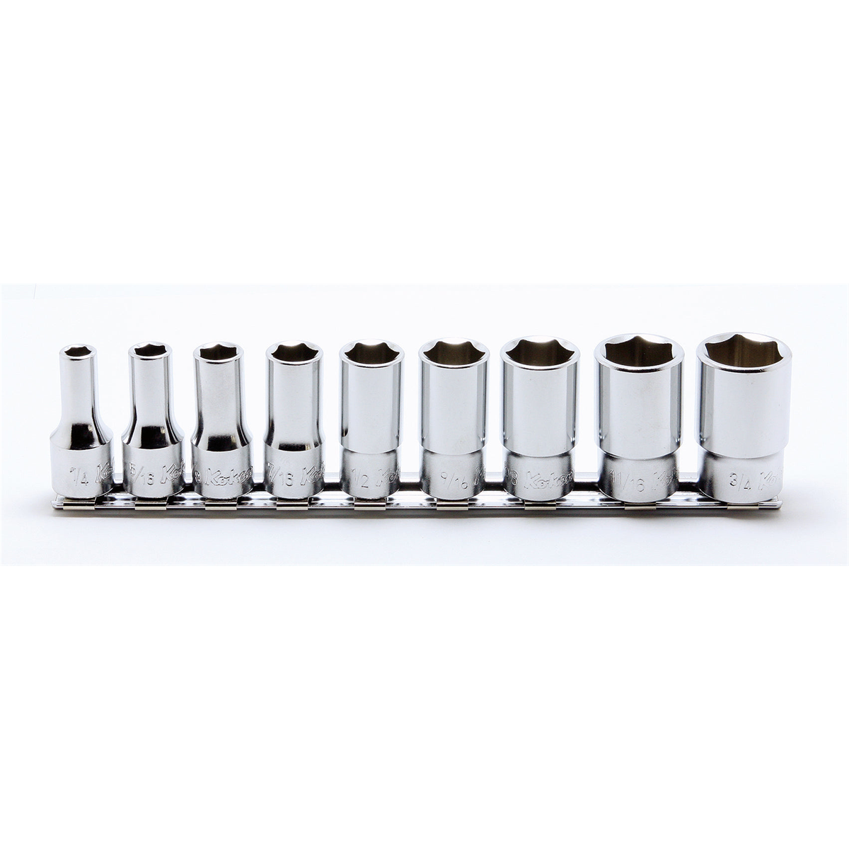 Ko-ken USA RS3300XA/9 9 Piece 3/8 Sq. Dr. 6-Point Semi-Deep Chrome SAE Socket set 1/4-3/4