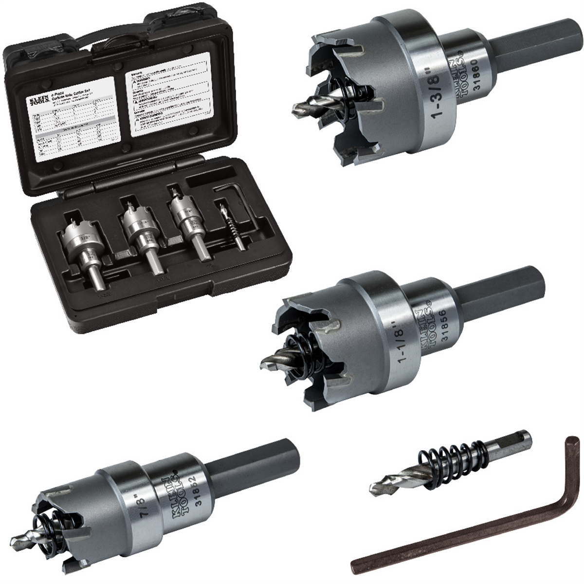Klein Tools Carbide Hole Cutter Set with Heavy Duty Carry Case, 4-Piece
