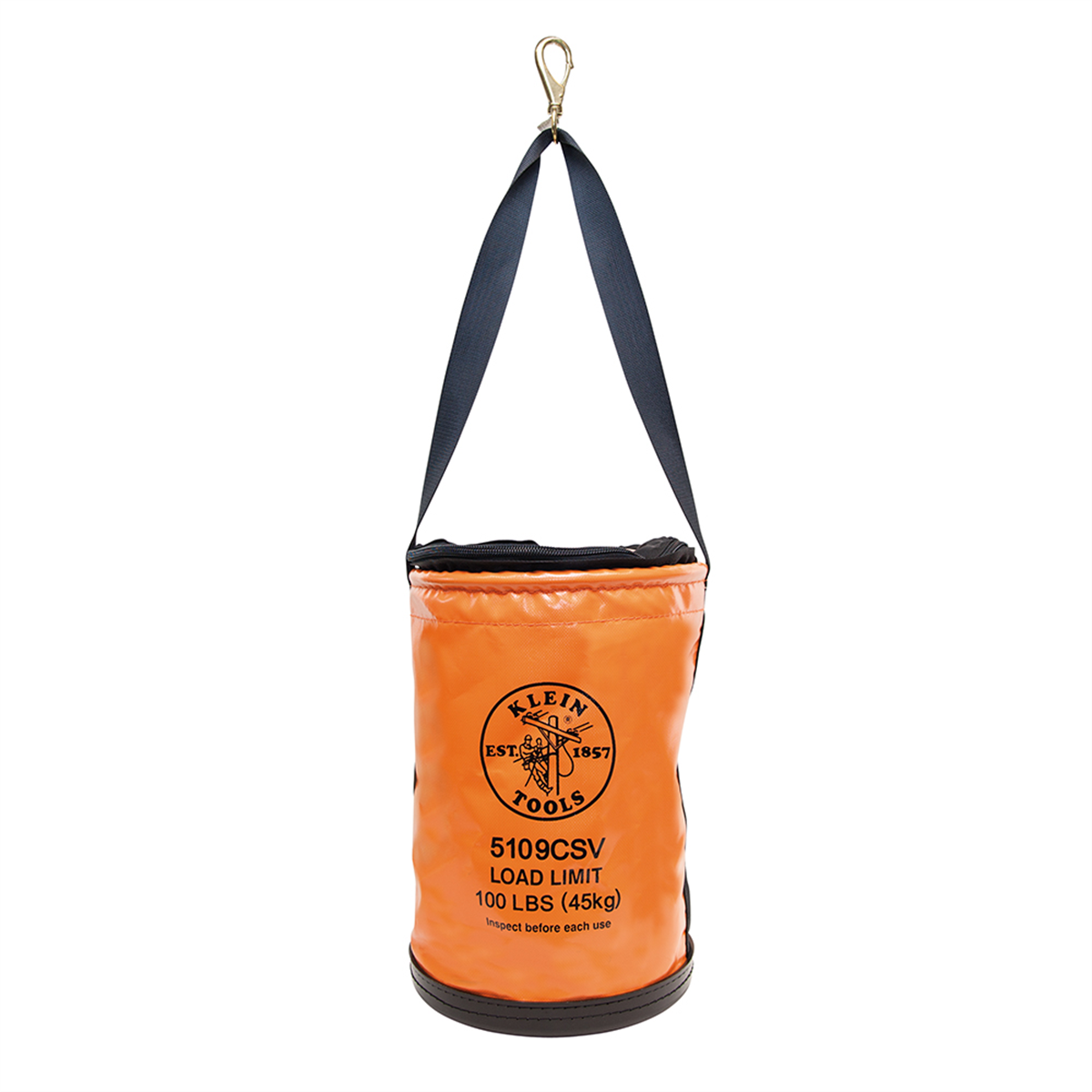 Klein Tools Canvas Bucket, Wide Straight-Wall with Pocket, Swivel Snap, 12-Inch