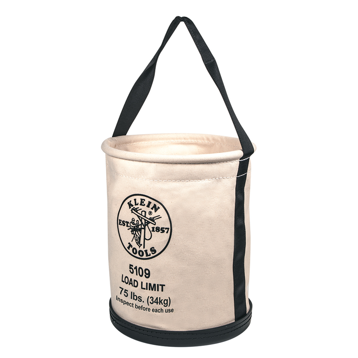 Klein Tools Canvas Bucket, Wide Straight-Wall with Pocket, Molded Bottom, 12-Inch