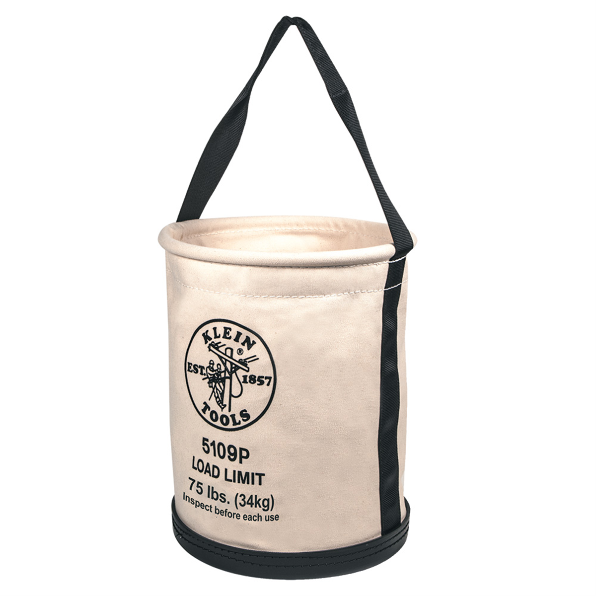 Klein Tools Canvas Bucket, Straight Wall with Swivel Snap and Drain Holes, 12-Inch