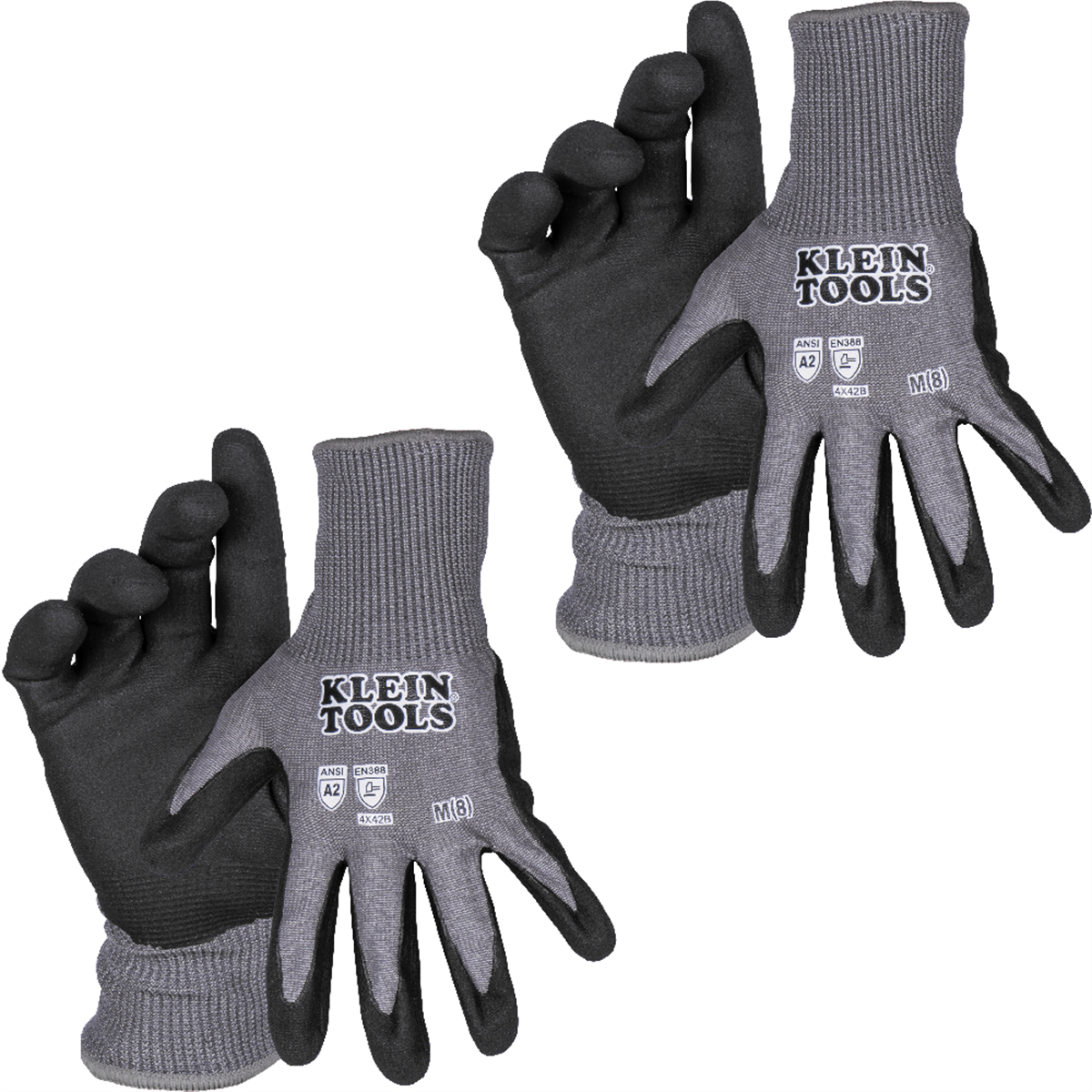 Klein Tools Knit Dipped Gloves, Cut Level A1, Touchscreen, Large, 2-Pair